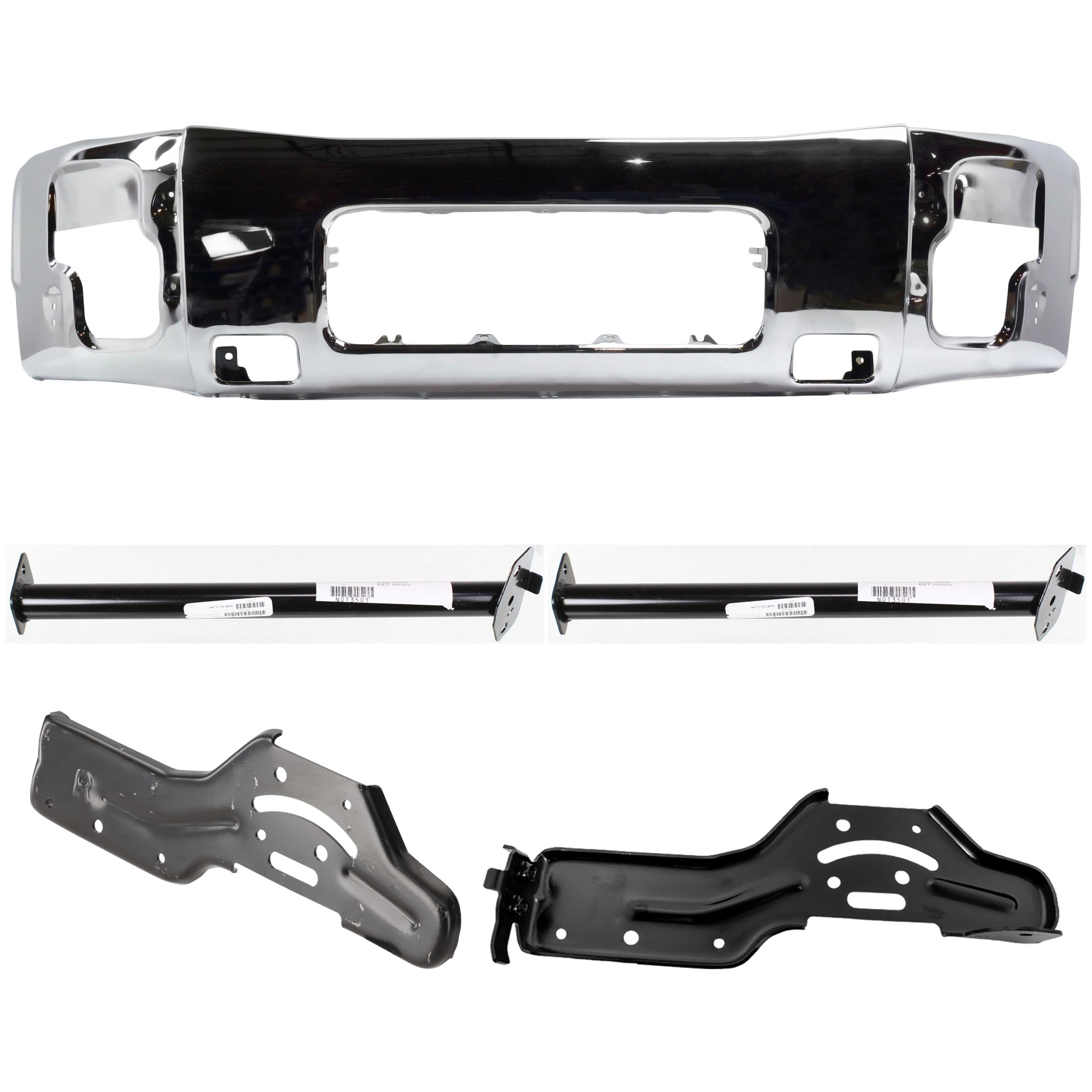 5-Piece Kit, Front Bumper, Chrome, Includes (1) Bumper and (4) Bumper Bracket