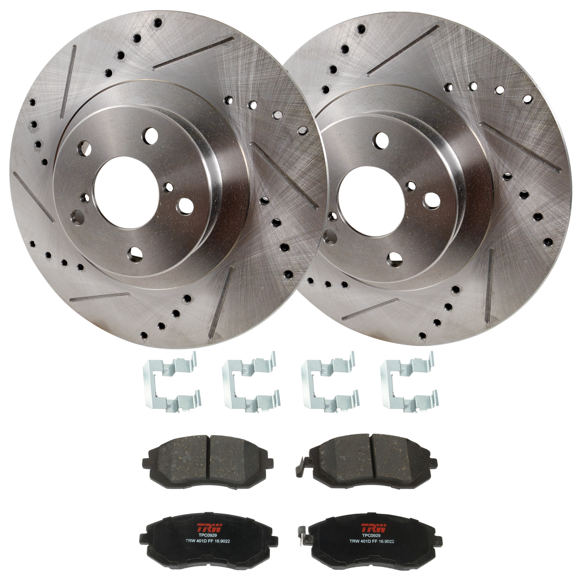 KIT-072924-4427 2-Wheel Set Front Brake Disc and Pad Kit, Cross-drilled and Slotted 5 Lugs 293.62 mm Ceramic, Includes (1) Brake Pad Set and (2) Brake Disc - Image 2