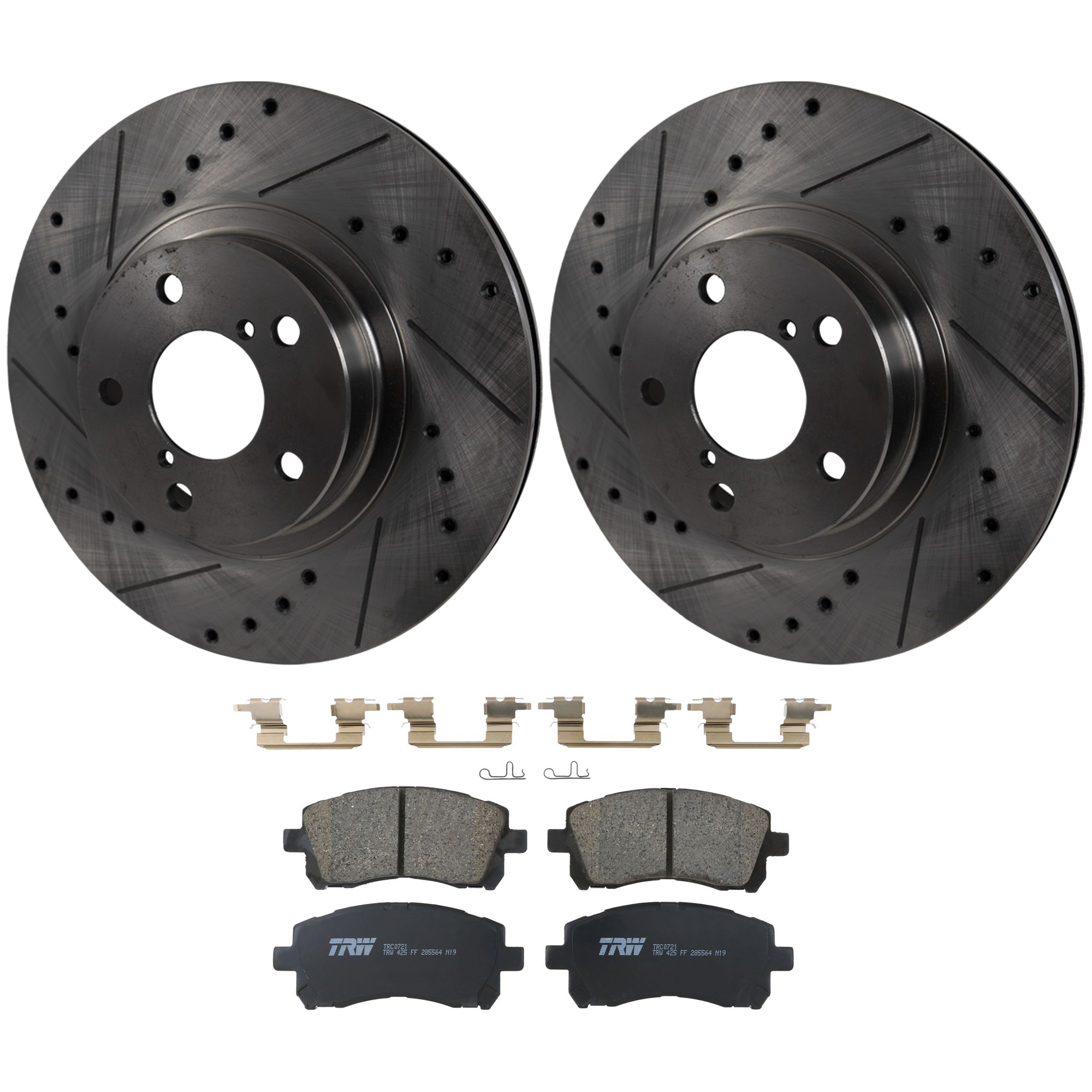 KIT-072924-4490 2-Wheel Set Front Brake Disc and Pad Kit, Cross-drilled and Slotted 5 Lugs 276.86 mm Ceramic, Includes (1) Brake Pad Set and (2) Brake Disc