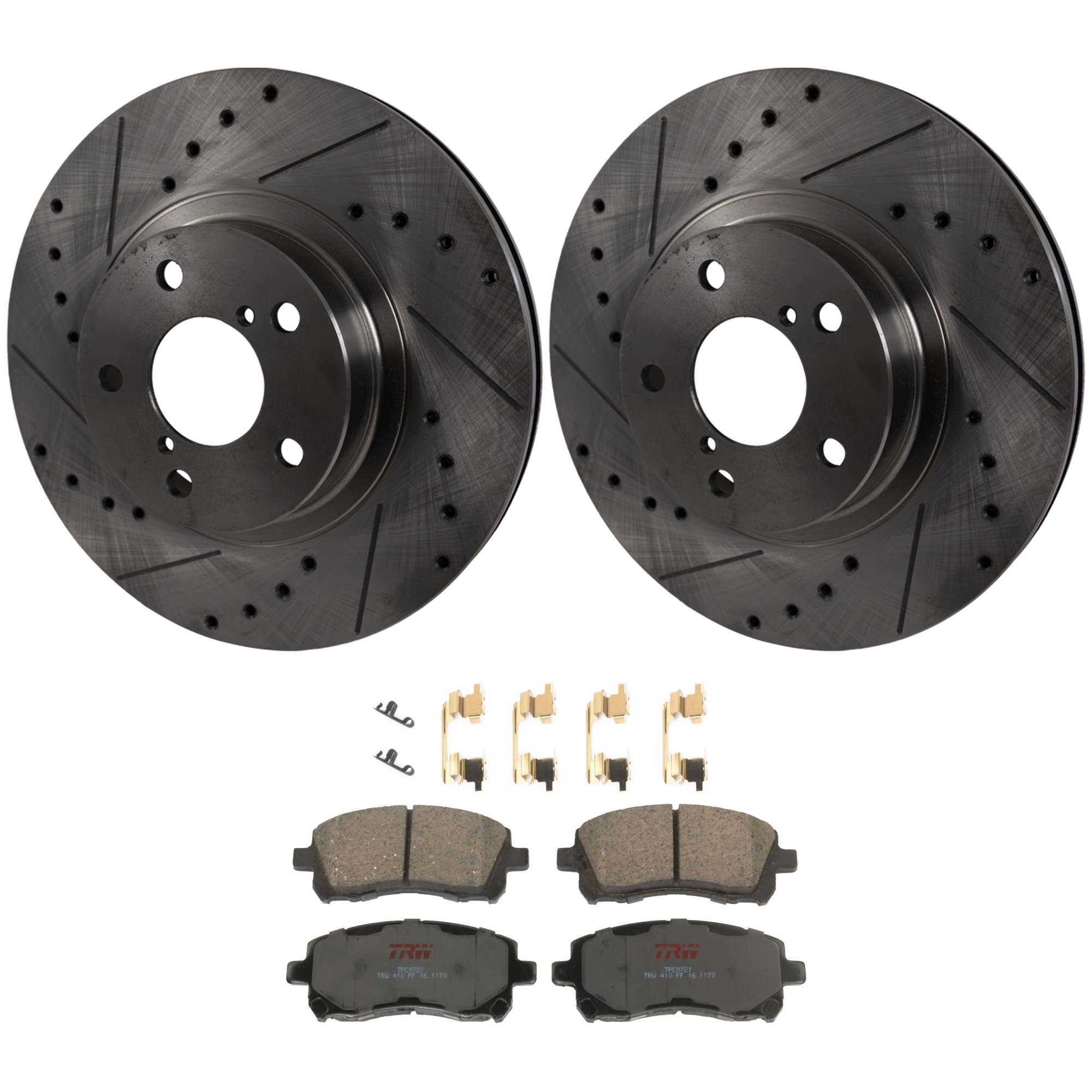 KIT-072924-4491 2-Wheel Set Front Brake Disc and Pad Kit, Cross-drilled and Slotted 5 Lugs 276.86 mm Ceramic, Includes (1) Brake Pad Set and (2) Brake Disc
