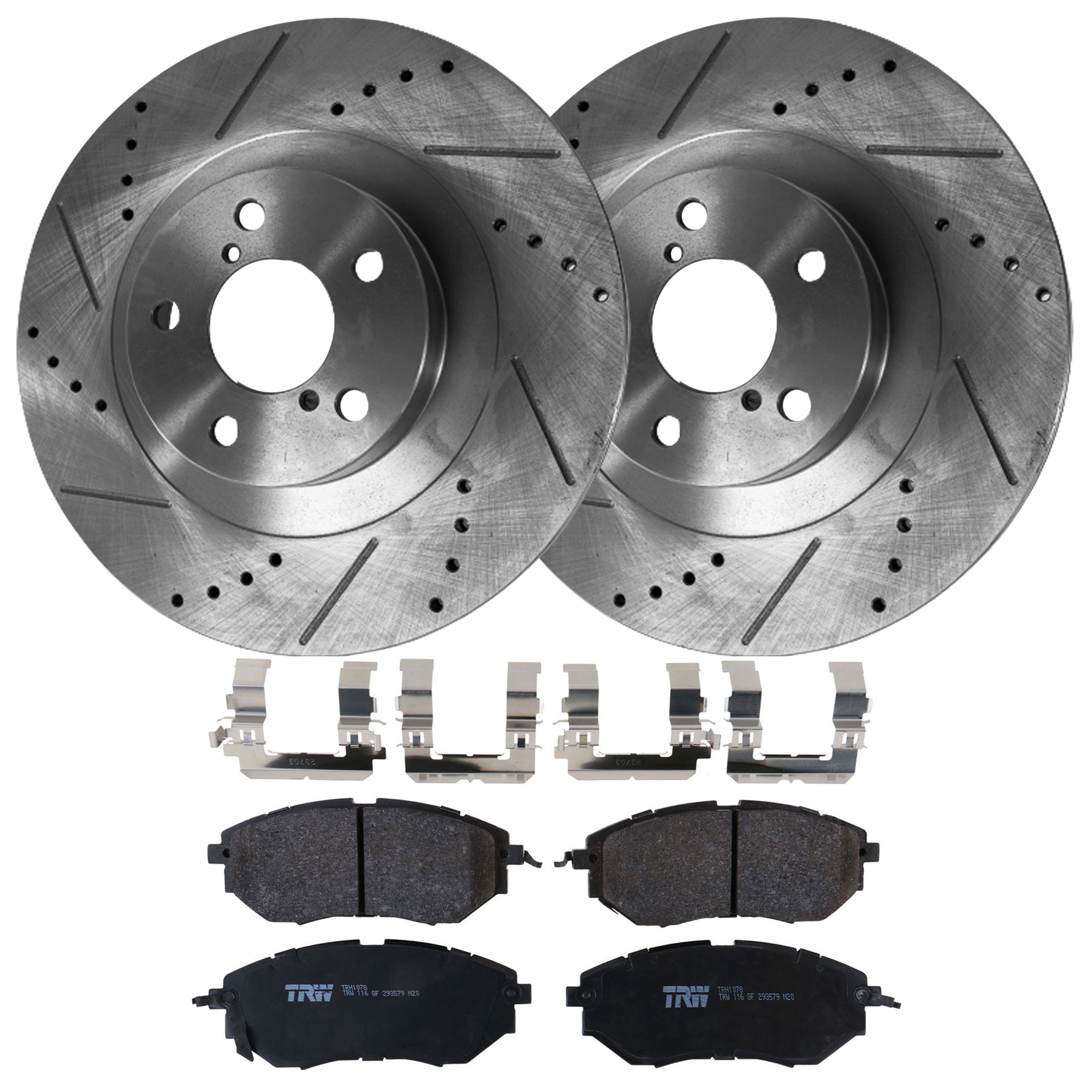 KIT-072924-4495 2-Wheel Set Front Brake Disc and Pad Kit, Cross-drilled and Slotted 5 Lugs 293.4 mm Semi-metallic, Includes (1) Brake Pad Set and (2) Brake Disc