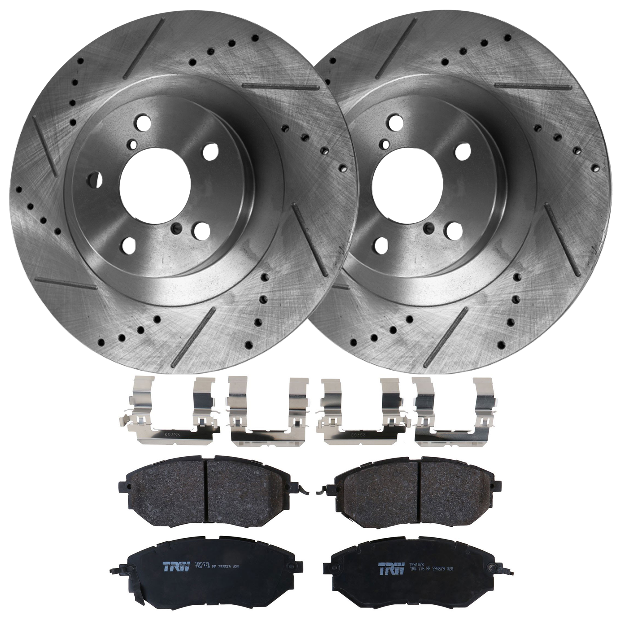 KIT-072924-4495 2-Wheel Set Front Brake Disc and Pad Kit, Cross-drilled and Slotted 5 Lugs 293.4 mm Semi-metallic, Includes (1) Brake Pad Set and (2) Brake Disc