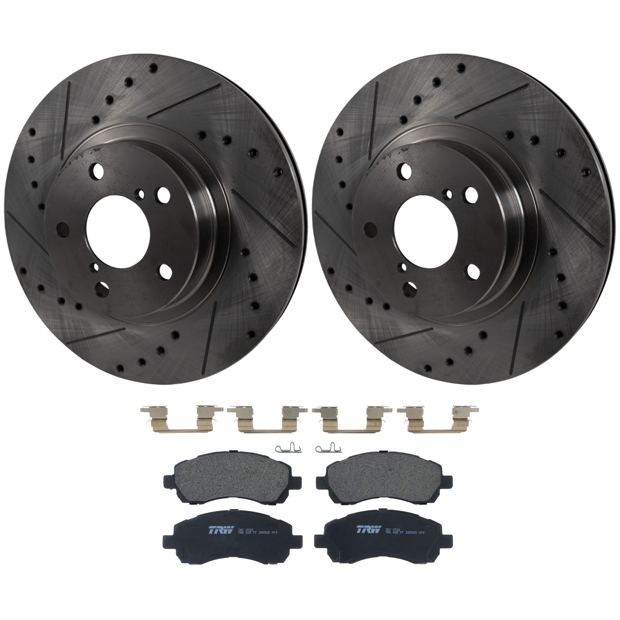 KIT-072924-4514 2-Wheel Set Front Brake Disc and Pad Kit, Cross-drilled and Slotted 5 Lugs 276.86 mm Ceramic, Includes (1) Brake Pad Set and (2) Brake Disc