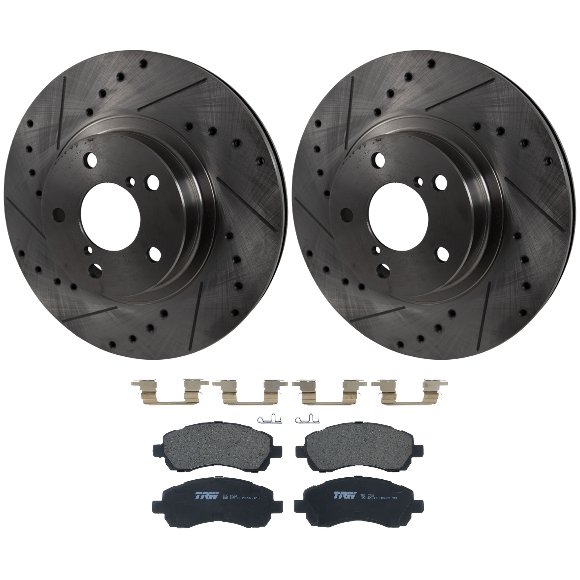 KIT-072924-4514 2-Wheel Set Front Brake Disc and Pad Kit, Cross-drilled and Slotted 5 Lugs 276.86 mm Ceramic, Includes (1) Brake Pad Set and (2) Brake Disc