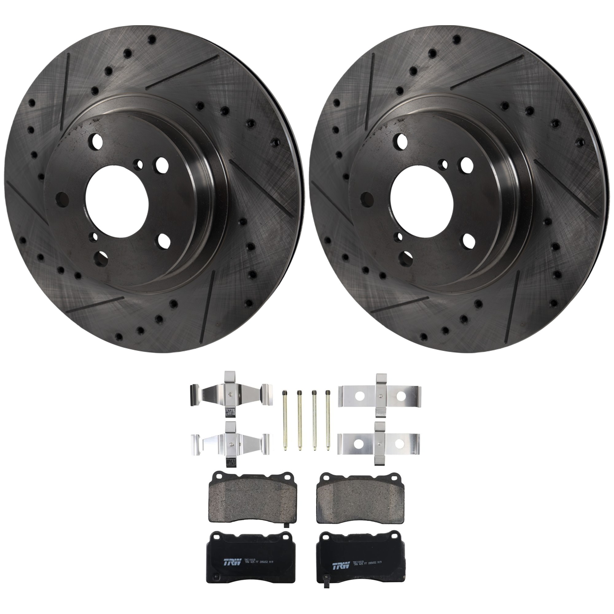 KIT-072924-4524 2-Wheel Set Front Brake Disc and Pad Kit, Cross-drilled and Slotted 5 Lugs 276.86 mm Ceramic, Includes (1) Brake Pad Set and (2) Brake Disc