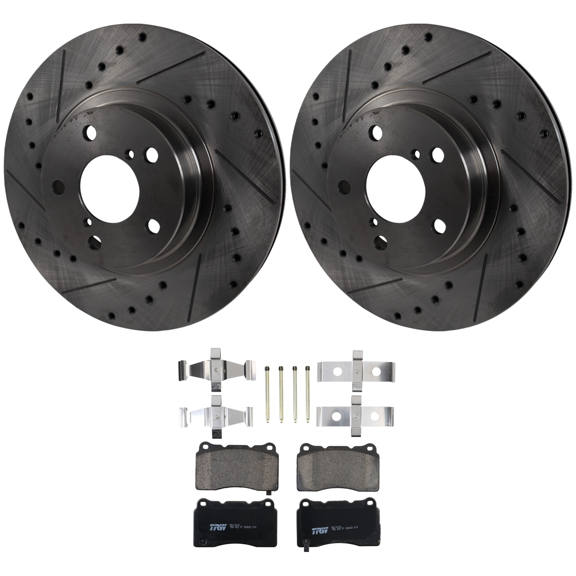 KIT-072924-4524 2-Wheel Set Front Brake Disc and Pad Kit, Cross-drilled and Slotted 5 Lugs 276.86 mm Ceramic, Includes (1) Brake Pad Set and (2) Brake Disc