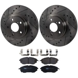 KIT-072924-4549 2-Wheel Set Front Brake Disc and Pad Kit, Cross-drilled and Slotted 5 Lugs 276.86 mm Semi-metallic, Includes (1) Brake Pad Set and (2) Brake Disc