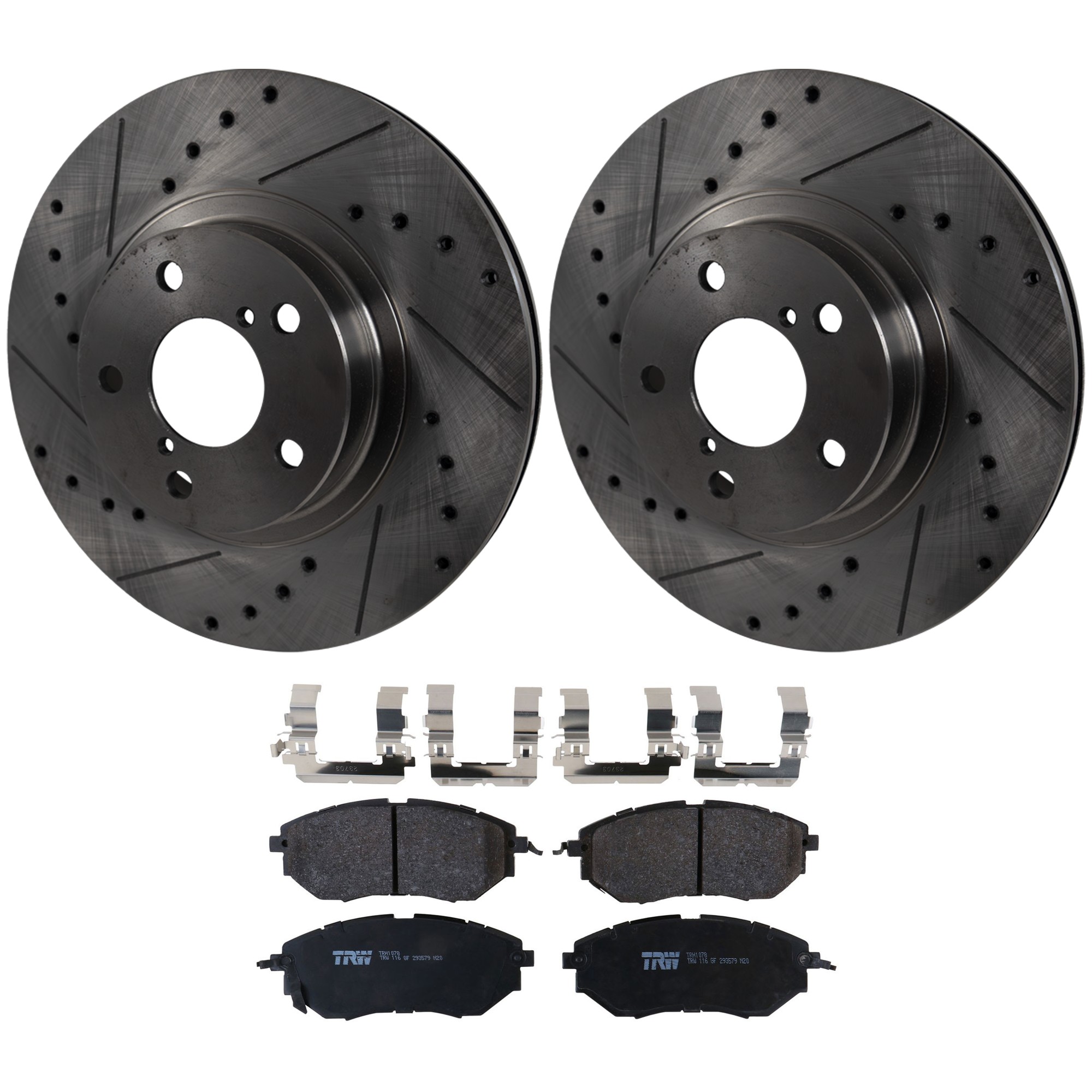KIT-072924-4549 2-Wheel Set Front Brake Disc and Pad Kit, Cross-drilled and Slotted 5 Lugs 276.86 mm Semi-metallic, Includes (1) Brake Pad Set and (2) Brake Disc