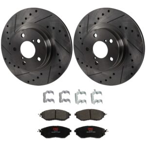 KIT-072924-4550 2-Wheel Set Front Brake Disc and Pad Kit, Cross-drilled and Slotted 5 Lugs 276.86 mm Semi-metallic, Includes (1) Brake Pad Set and (2) Brake Disc