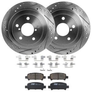 KIT-072924-5314 2-Wheel Set Rear Brake Disc and Pad Kit, Cross-drilled and Slotted 5 Lugs 265.43 mm Ceramic, Includes (2) Brake Disc and (1) Brake Pad Set