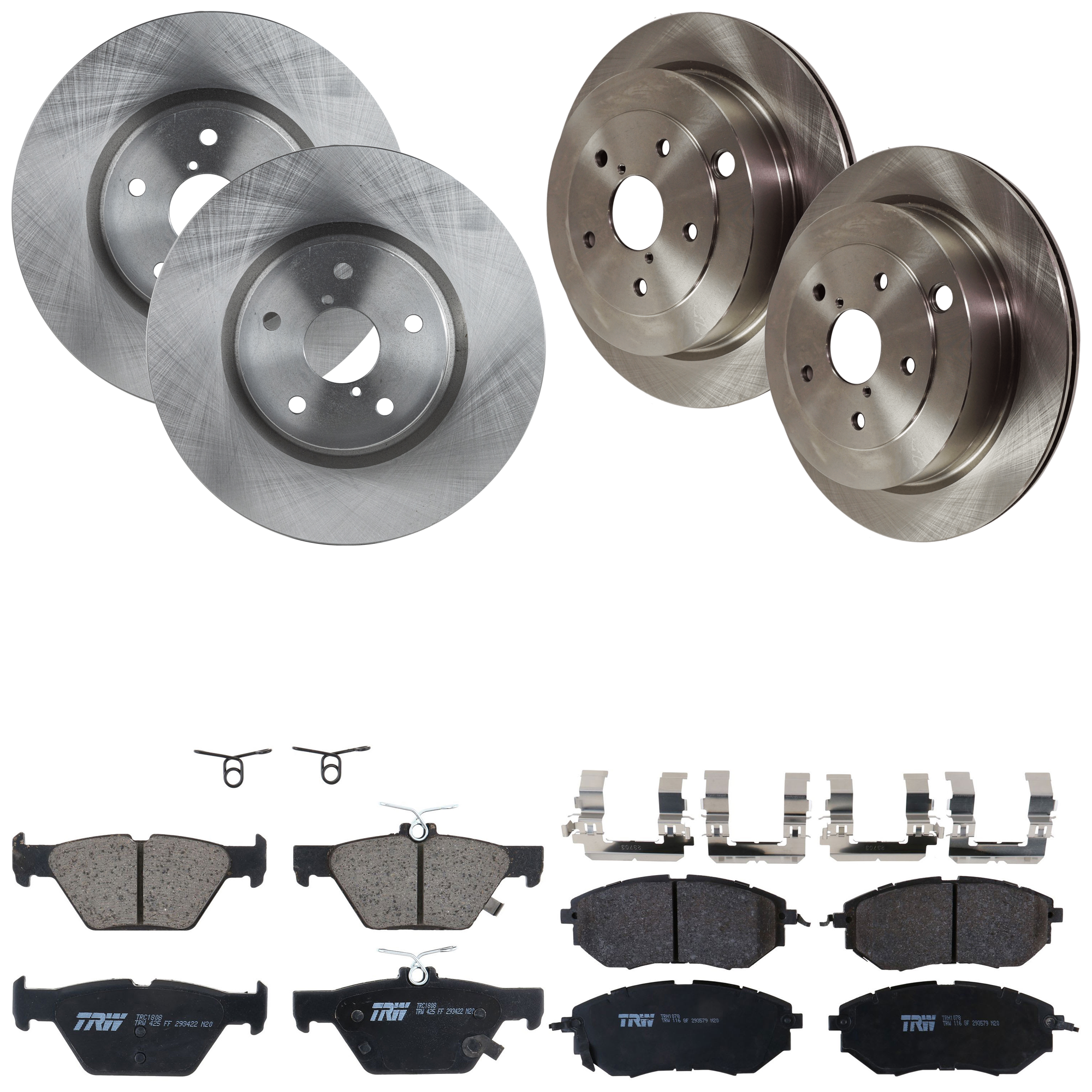KIT-073024-9295 Front and Rear Brake Disc and Pad Kit, Plain Surface, 5 Lugs, Front-315.72 mm/Rear-319.79 mm, Front-Semi-Metallic/Rear-Ceramic