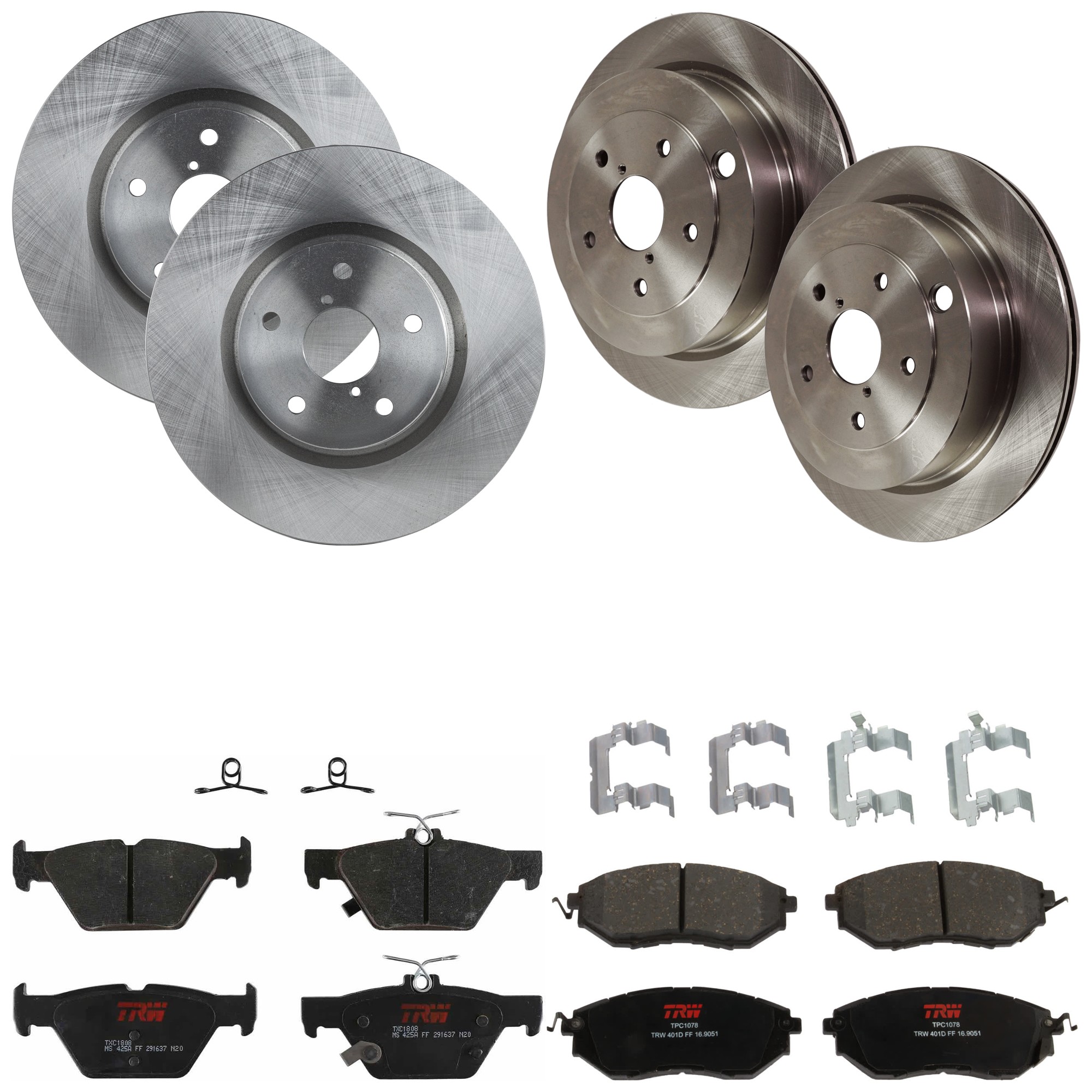 KIT-073024-9299 Front and Rear Brake Disc and Pad Kit, Plain Surface, 5 Lugs, Front-315.72 mm/Rear-319.79 mm, Front-Semi-Metallic/Rear-Ceramic