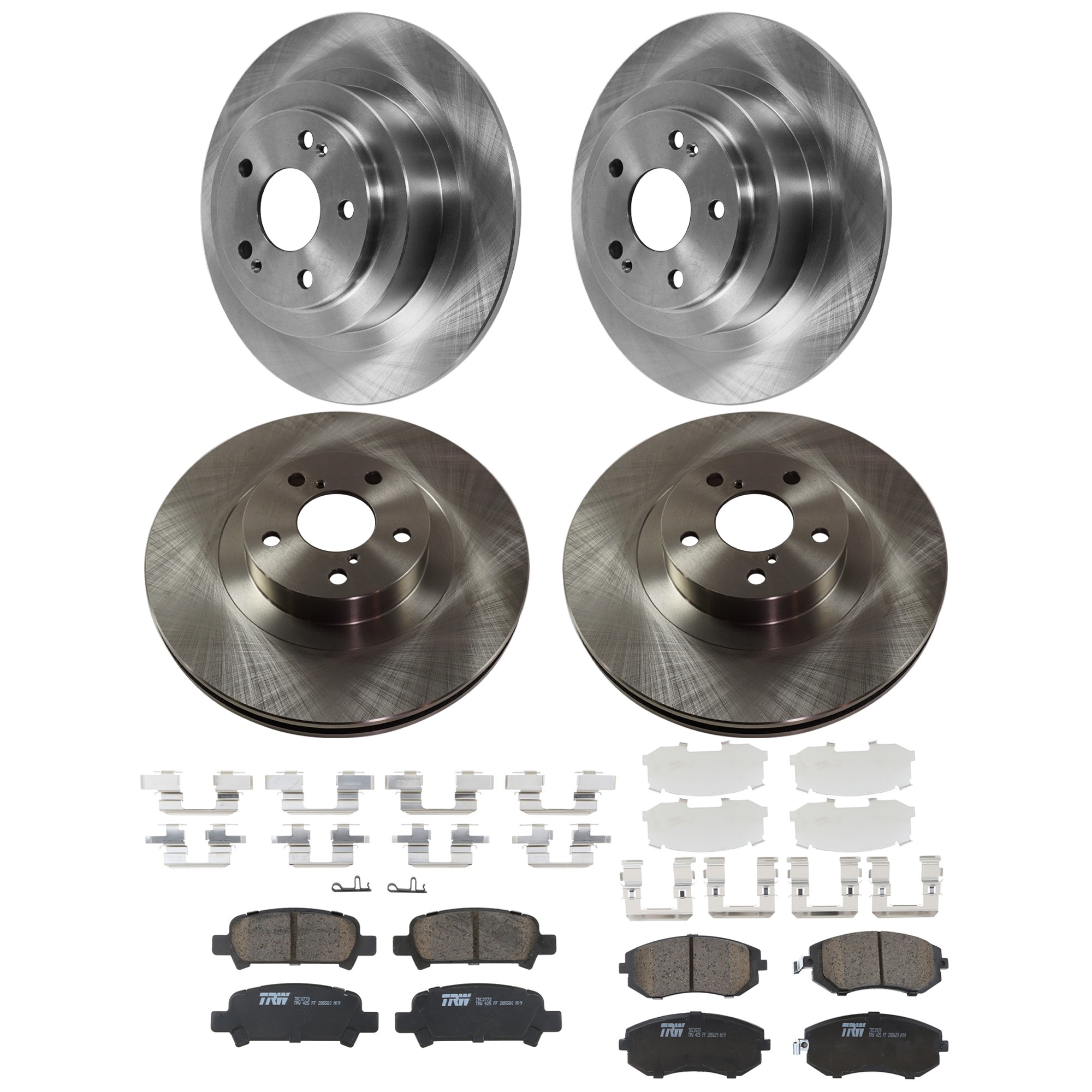 KIT-073024-9304 4-Wheel Set Front and Rear Brake Disc and Pad Kit, Plain Surface 5 Lugs Front-293.62 mm/Rear-289.81 mm Ceramic, Includes (2) Brake Pad Set and (4) Brake Disc