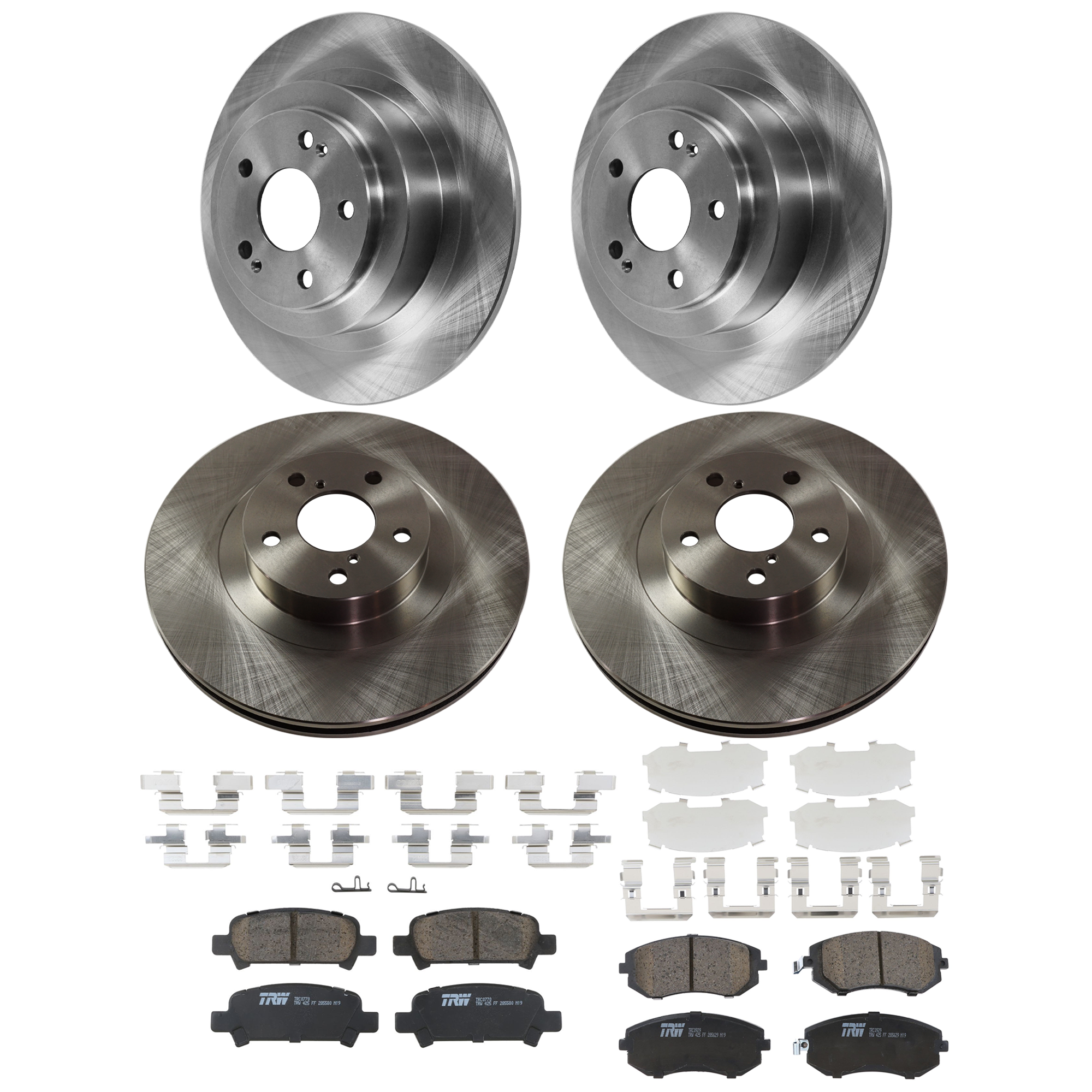 KIT-073024-9304 4-Wheel Set Front and Rear Brake Disc and Pad Kit, Plain Surface 5 Lugs Front-293.62 mm/Rear-289.81 mm Ceramic, Includes (2) Brake Pad Set and (4) Brake Disc