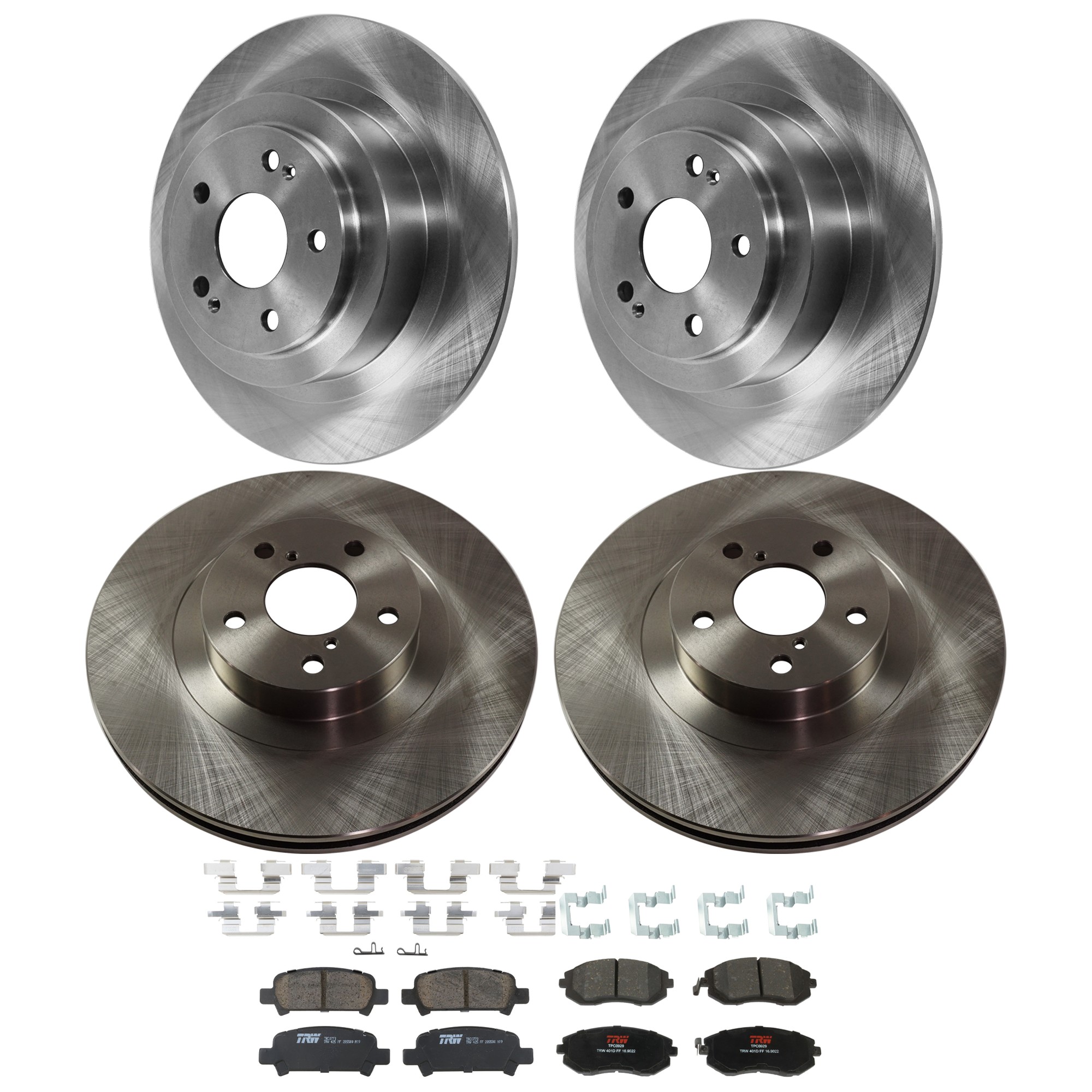 KIT-073024-9305 4-Wheel Set Front and Rear Brake Disc and Pad Kit, Plain Surface 5 Lugs Front-293.62 mm/Rear-289.81 mm Ceramic, Includes (2) Brake Pad Set and (4) Brake Disc