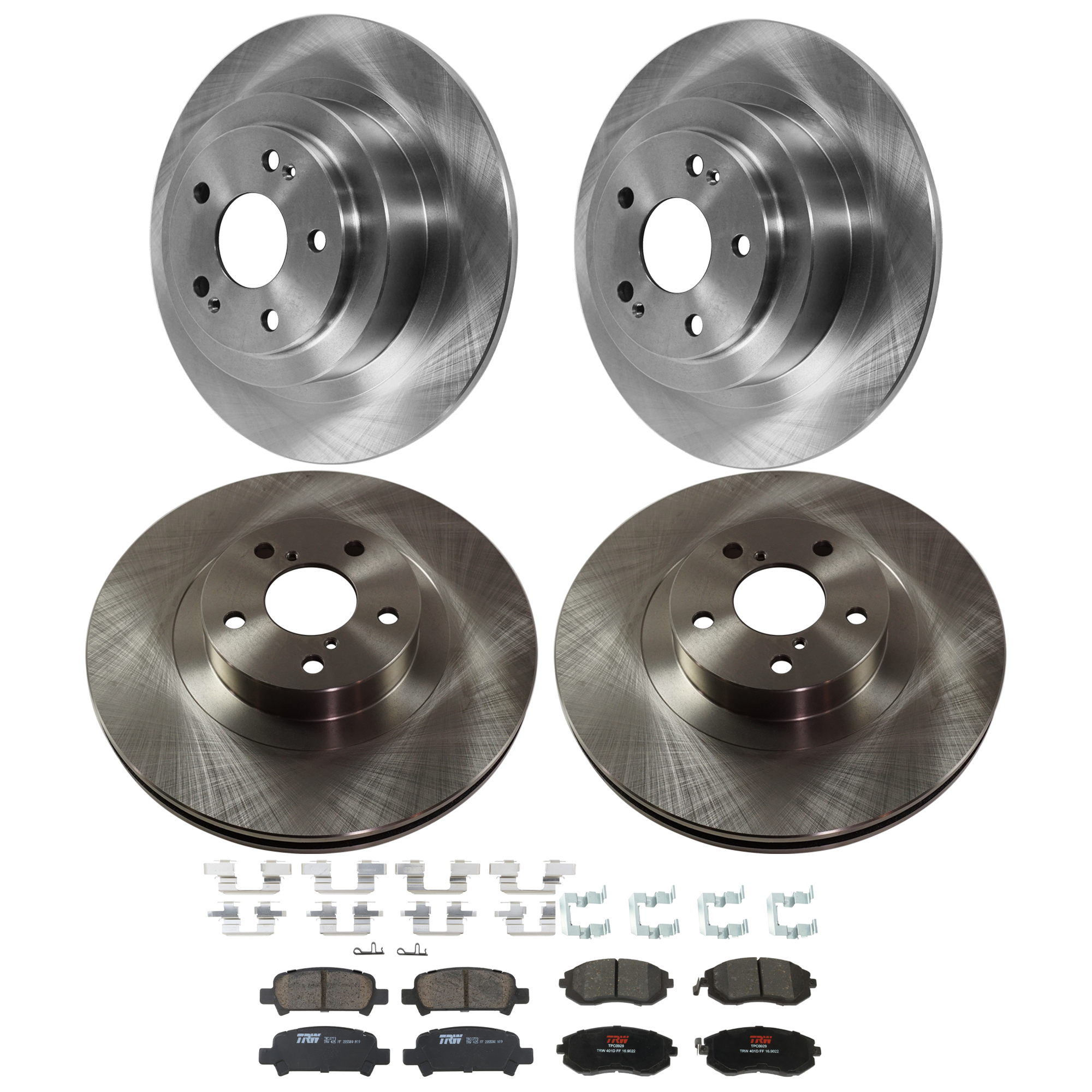 KIT-073024-9305 4-Wheel Set Front and Rear Brake Disc and Pad Kit, Plain Surface 5 Lugs Front-293.62 mm/Rear-289.81 mm Ceramic, Includes (2) Brake Pad Set and (4) Brake Disc
