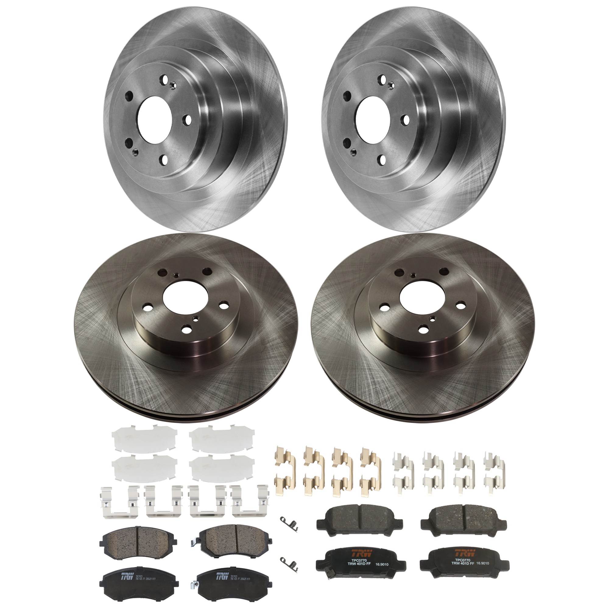 KIT-073024-9307 4-Wheel Set Front and Rear Brake Disc and Pad Kit, Plain Surface 5 Lugs Front-293.62 mm/Rear-289.81 mm Ceramic, Includes (2) Brake Pad Set and (4) Brake Disc