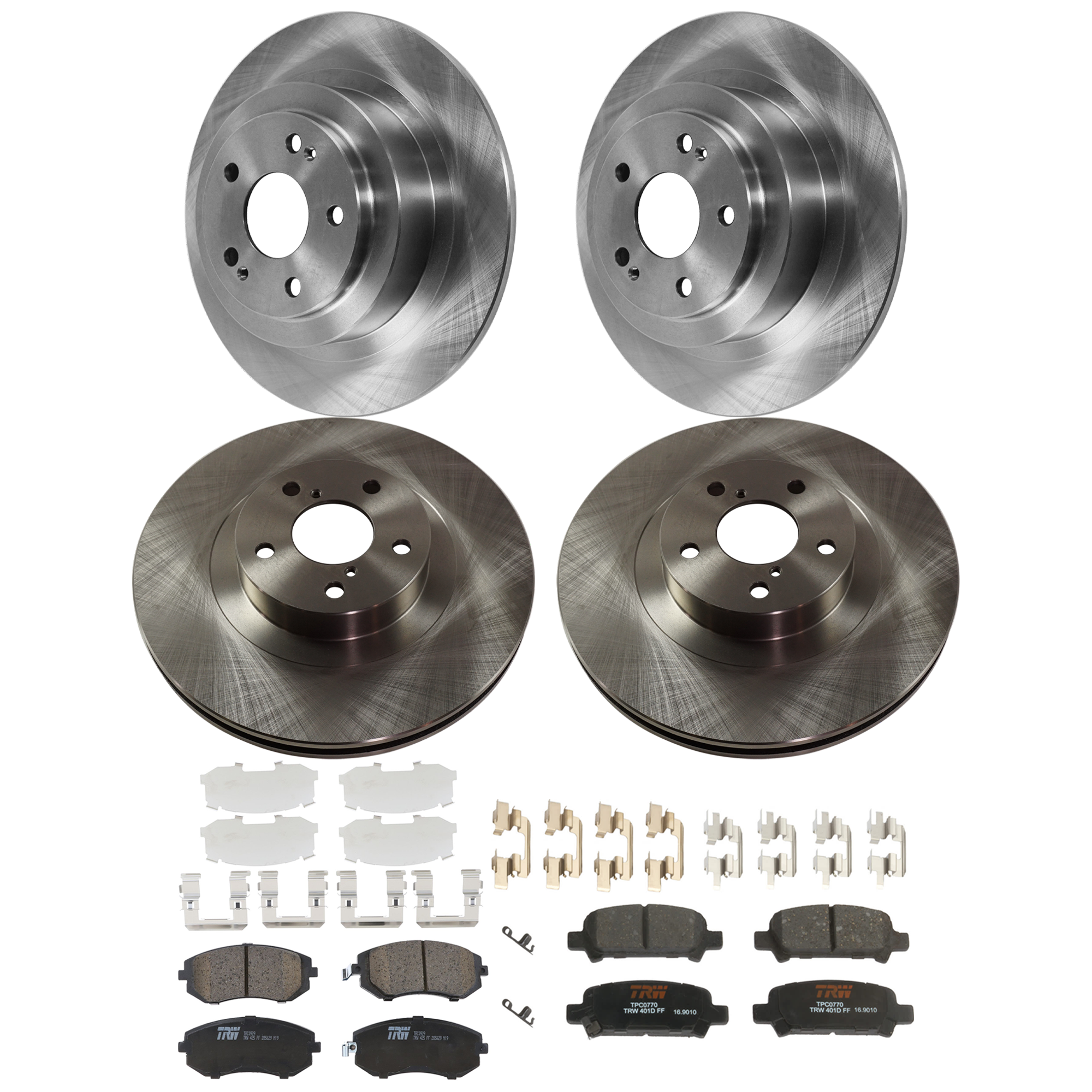 KIT-073024-9307 4-Wheel Set Front and Rear Brake Disc and Pad Kit, Plain Surface 5 Lugs Front-293.62 mm/Rear-289.81 mm Ceramic, Includes (2) Brake Pad Set and (4) Brake Disc