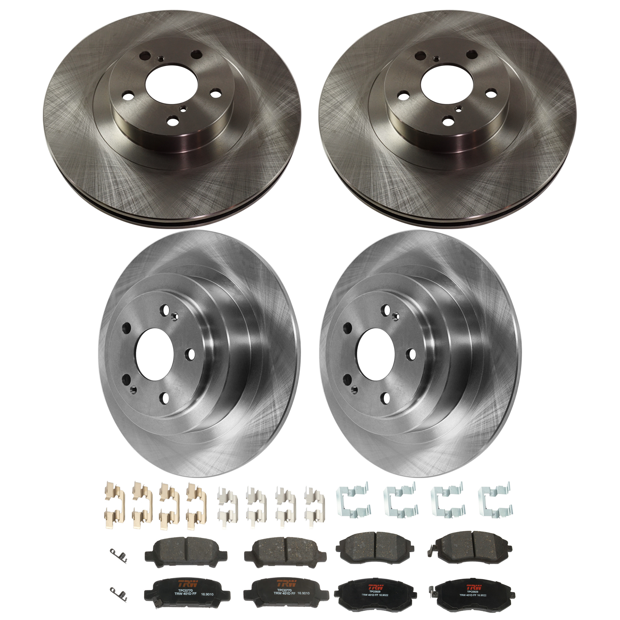 KIT-073024-9308 4-Wheel Set Front and Rear Brake Disc and Pad Kit, Plain Surface 5 Lugs Front-293.62 mm/Rear-289.81 mm Ceramic, Includes (2) Brake Pad Set and (4) Brake Disc