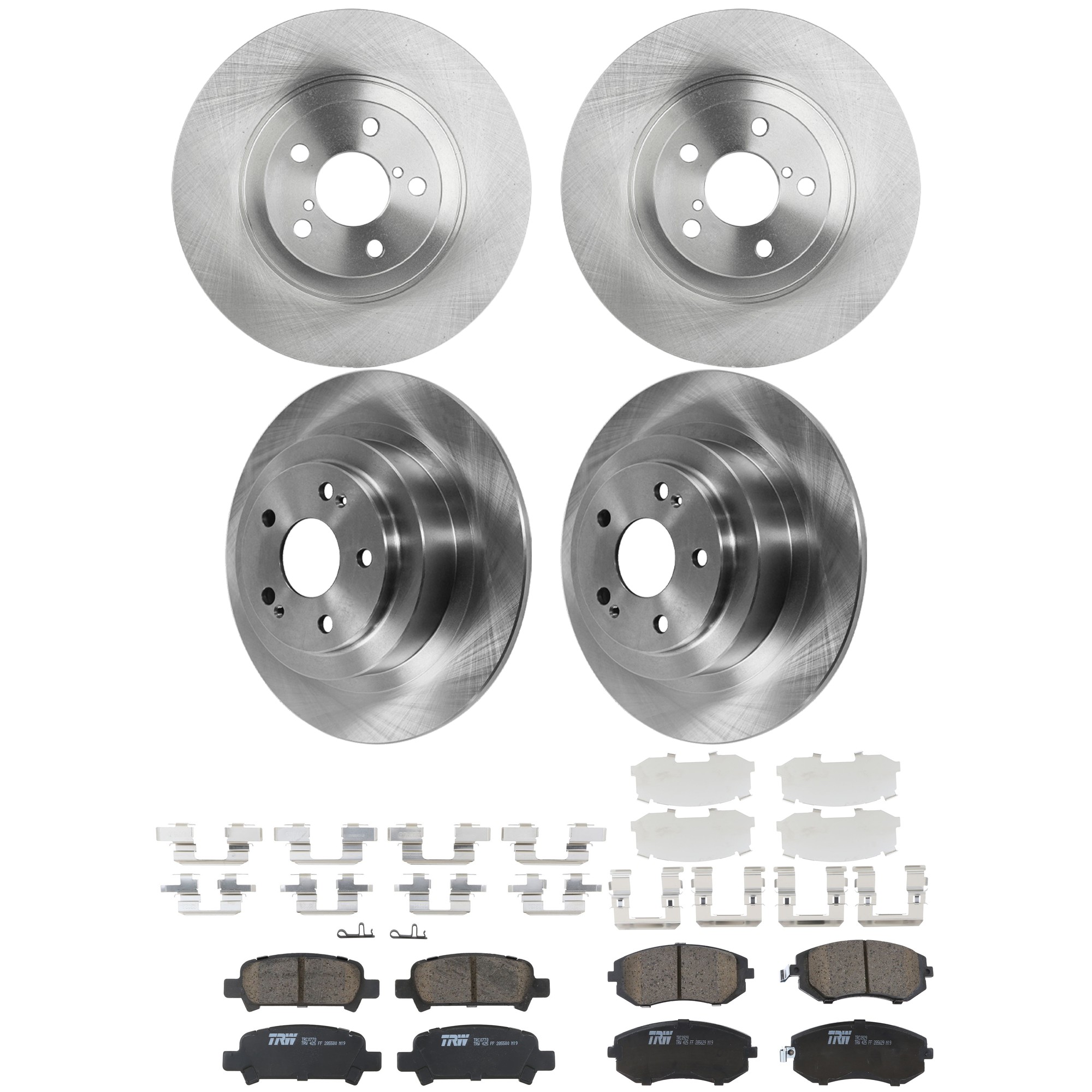 KIT-073024-9313 4-Wheel Set Front and Rear Brake Disc and Pad Kit, Plain Surface 5 Lugs Front-293.4 mm/Rear-289.81 mm Ceramic, Includes (4) Brake Disc and (2) Brake Pad Set