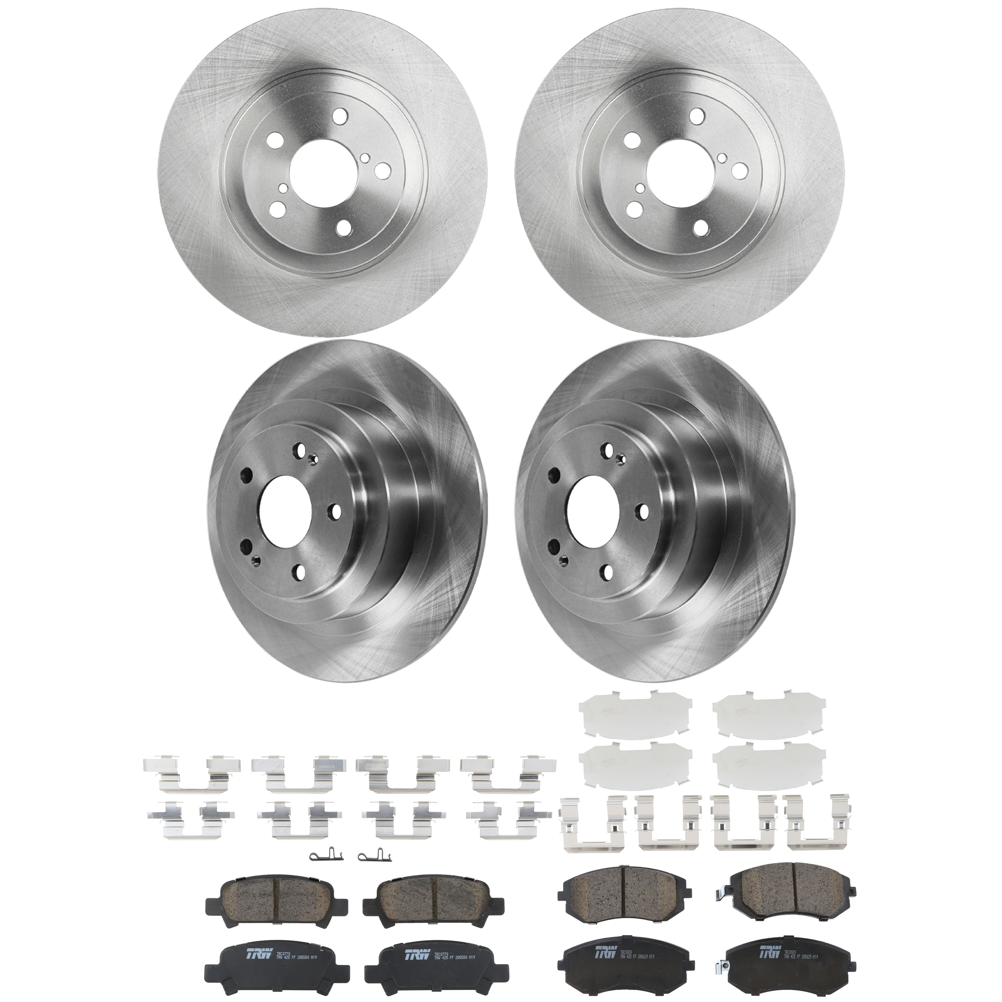 KIT-073024-9313 4-Wheel Set Front and Rear Brake Disc and Pad Kit, Plain Surface 5 Lugs Front-293.4 mm/Rear-289.81 mm Ceramic, Includes (4) Brake Disc and (2) Brake Pad Set