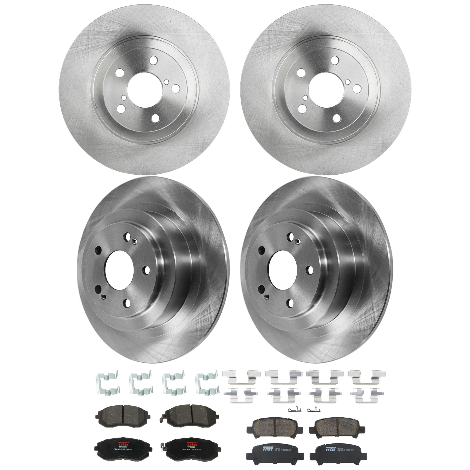 KIT-073024-9314 4-Wheel Set Front and Rear Brake Disc and Pad Kit, Plain Surface 5 Lugs Front-293.4 mm/Rear-289.81 mm Ceramic, Includes (4) Brake Disc and (2) Brake Pad Set
