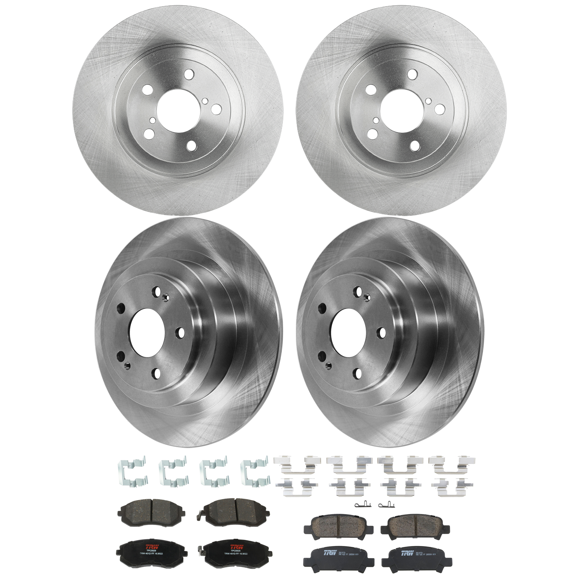 KIT-073024-9314 4-Wheel Set Front and Rear Brake Disc and Pad Kit, Plain Surface 5 Lugs Front-293.4 mm/Rear-289.81 mm Ceramic, Includes (4) Brake Disc and (2) Brake Pad Set