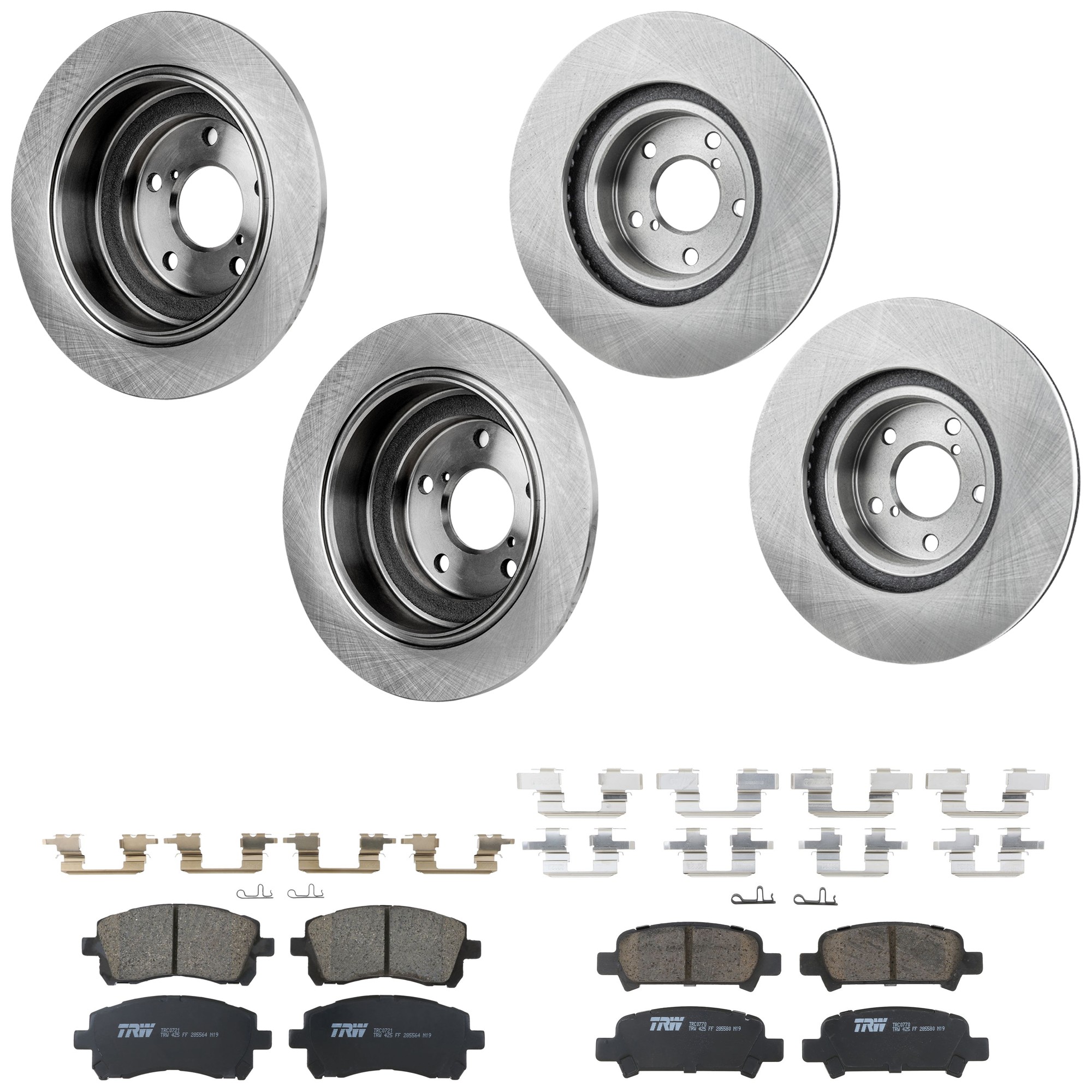 KIT-073024-9322 4-Wheel Set Front and Rear Brake Disc and Pad Kit, Plain Surface 5 Lugs Front-276.86 mm/Rear-265.43 mm Ceramic, Includes (2) Brake Pad Set and (4) Brake Disc