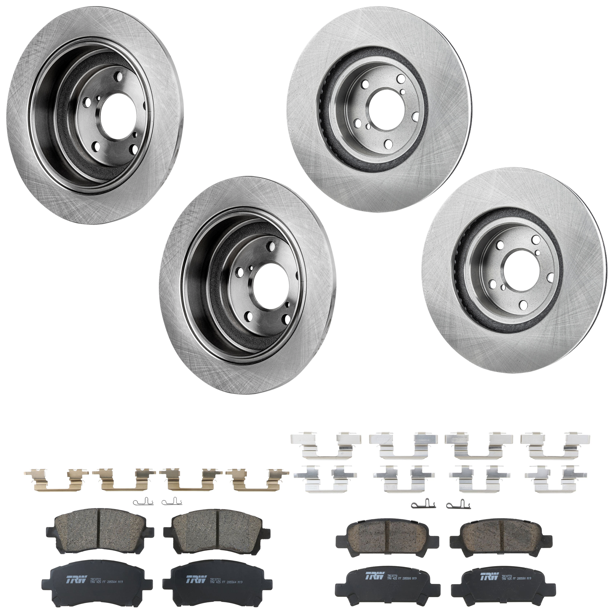KIT-073024-9322 4-Wheel Set Front and Rear Brake Disc and Pad Kit, Plain Surface 5 Lugs Front-276.86 mm/Rear-265.43 mm Ceramic, Includes (2) Brake Pad Set and (4) Brake Disc