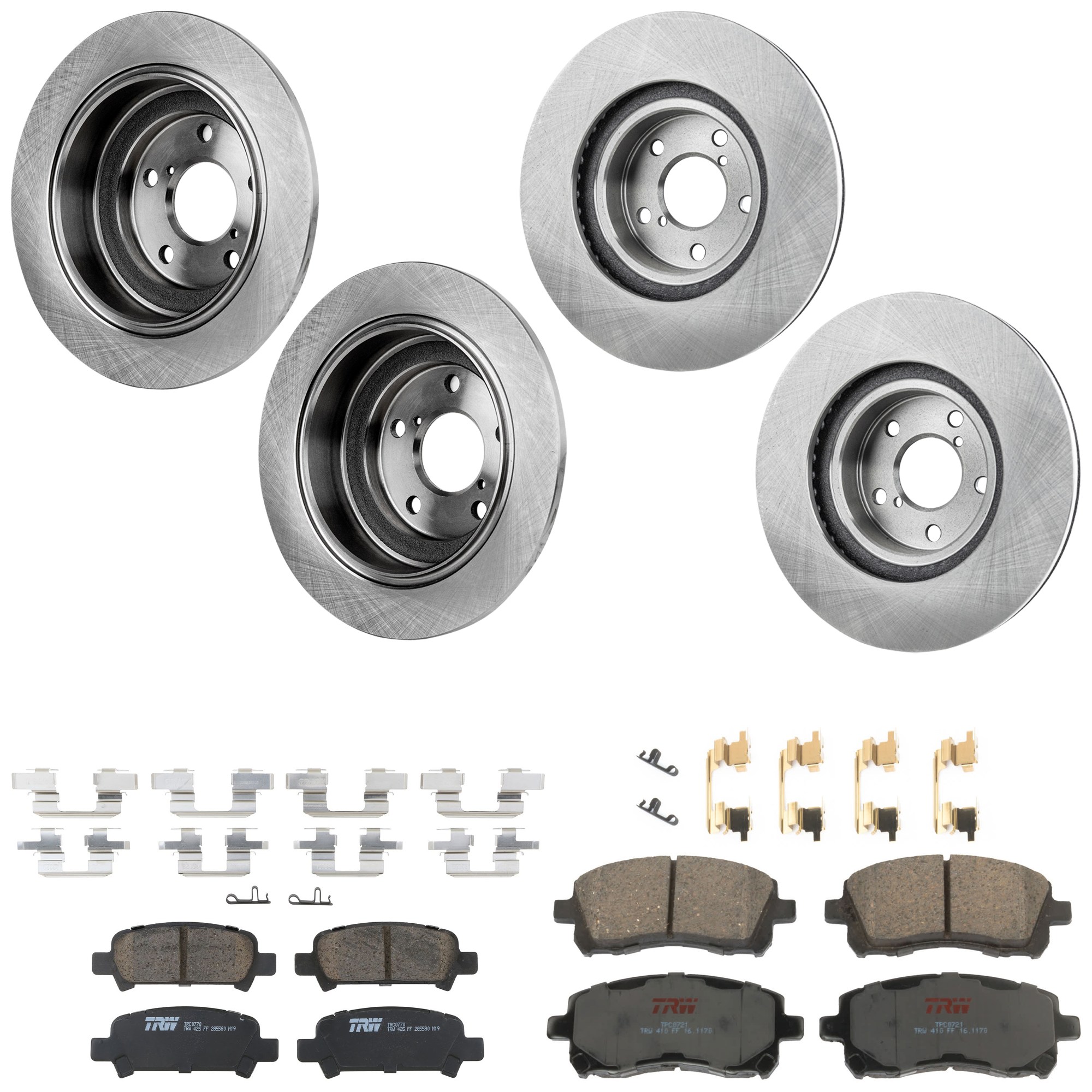 KIT-073024-9323 4-Wheel Set Front and Rear Brake Disc and Pad Kit, Plain Surface 5 Lugs Front-276.86 mm/Rear-265.43 mm Ceramic, Includes (2) Brake Pad Set and (4) Brake Disc