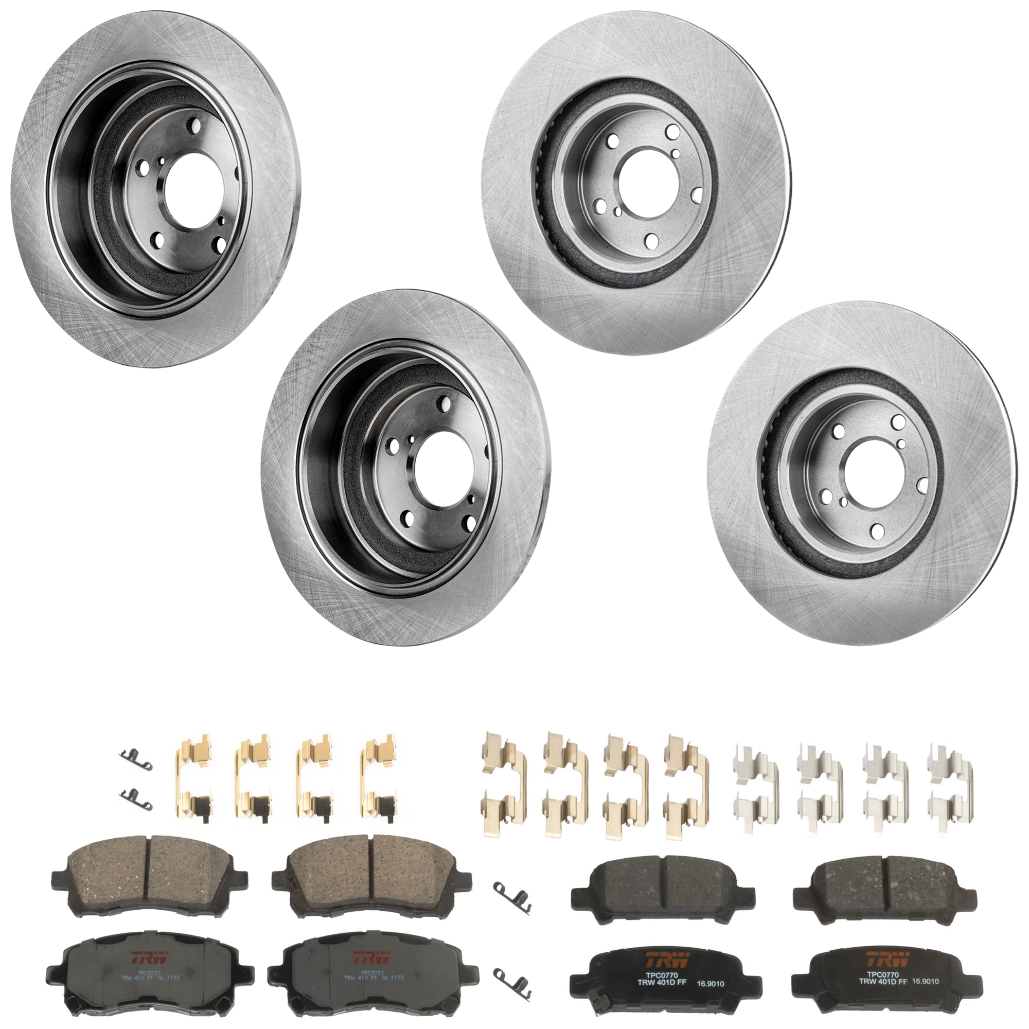 KIT-073024-9325 4-Wheel Set Front and Rear Brake Disc and Pad Kit, Plain Surface 5 Lugs Front-276.86 mm/Rear-265.43 mm Ceramic, Includes (2) Brake Pad Set and (4) Brake Disc