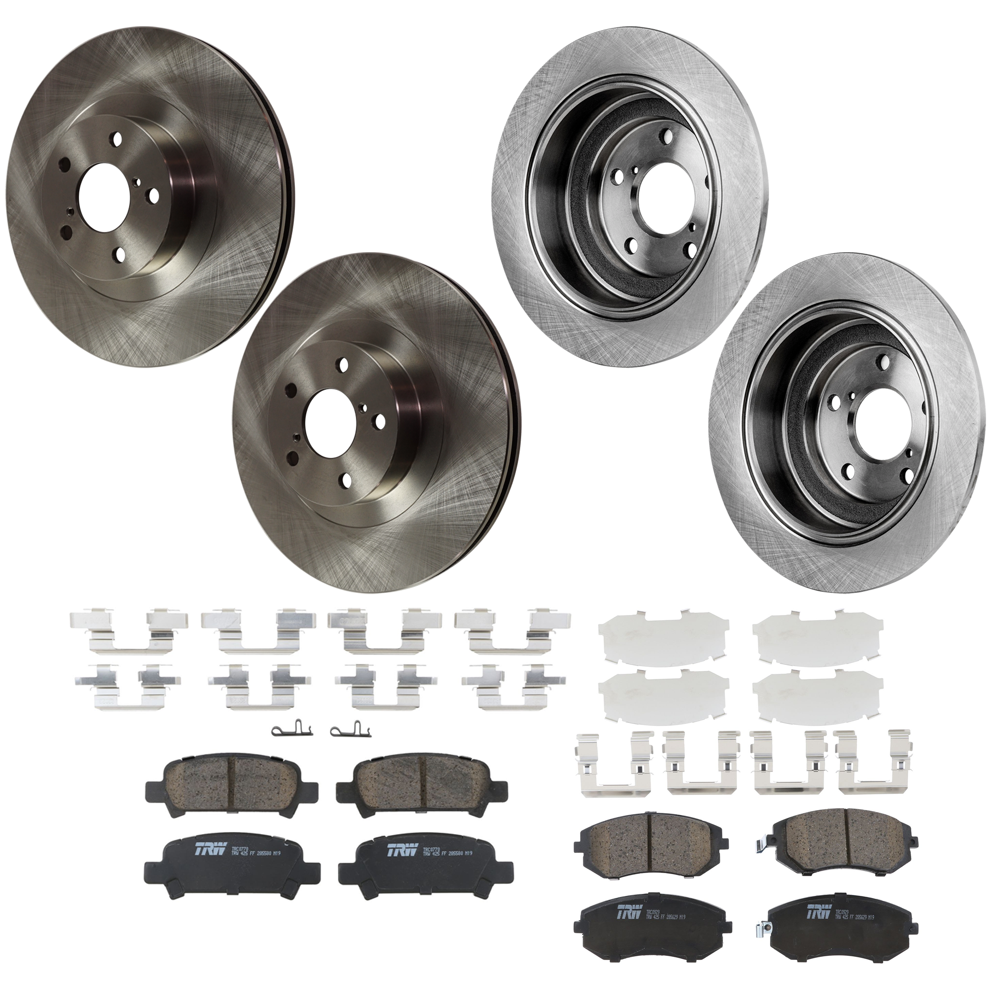 KIT-073024-9329 4-Wheel Set Front and Rear Brake Disc and Pad Kit, Plain Surface 5 Lugs Front-293.62 mm/Rear-265.43 mm Ceramic, Includes (2) Brake Pad Set and (4) Brake Disc