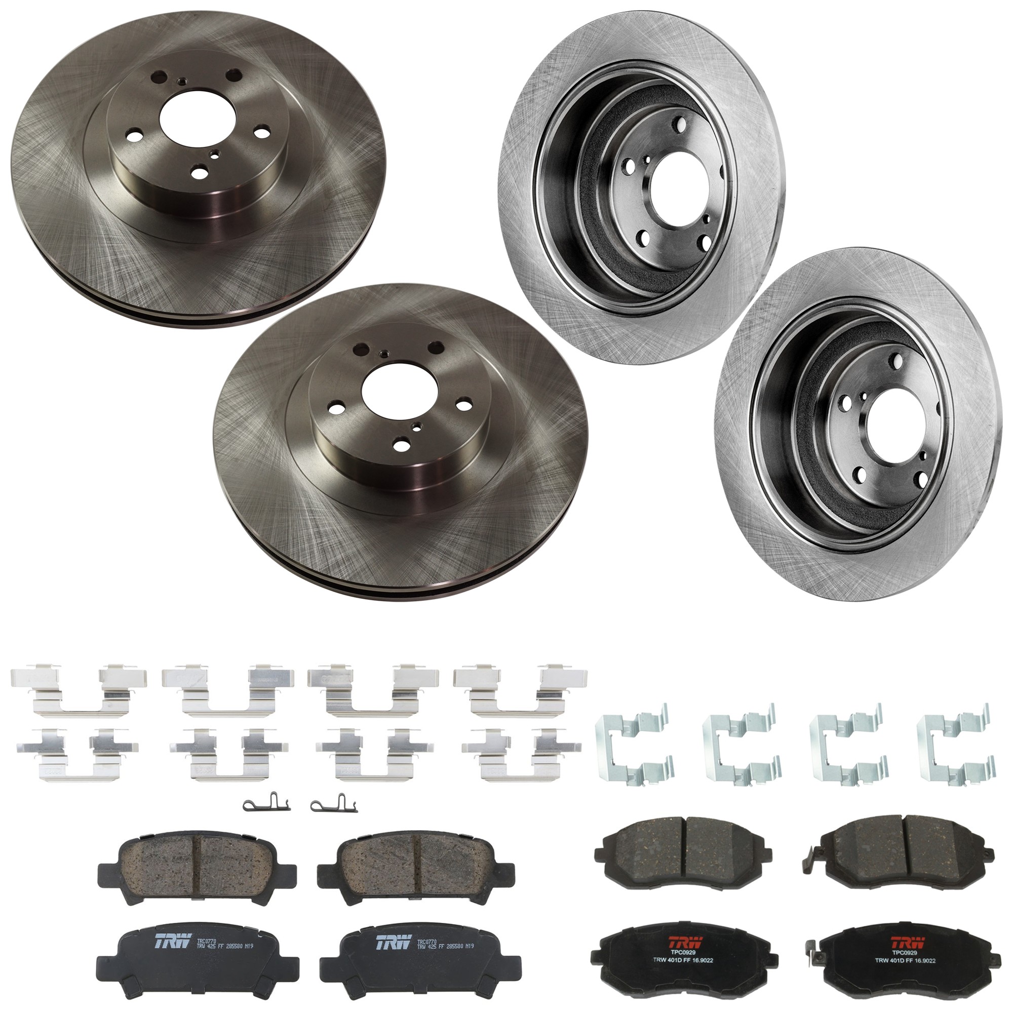 KIT-073024-9330 4-Wheel Set Front and Rear Brake Disc and Pad Kit, Plain Surface 5 Lugs Front-293.62 mm/Rear-265.43 mm Ceramic, Includes (2) Brake Pad Set and (4) Brake Disc
