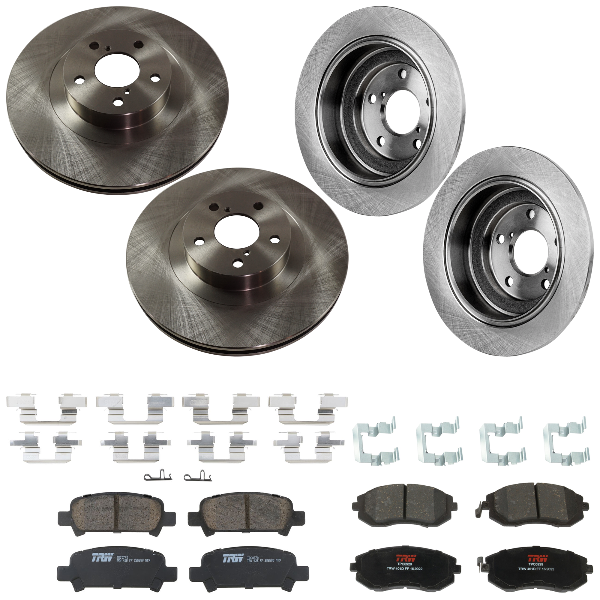KIT-073024-9330 4-Wheel Set Front and Rear Brake Disc and Pad Kit, Plain Surface 5 Lugs Front-293.62 mm/Rear-265.43 mm Ceramic, Includes (2) Brake Pad Set and (4) Brake Disc