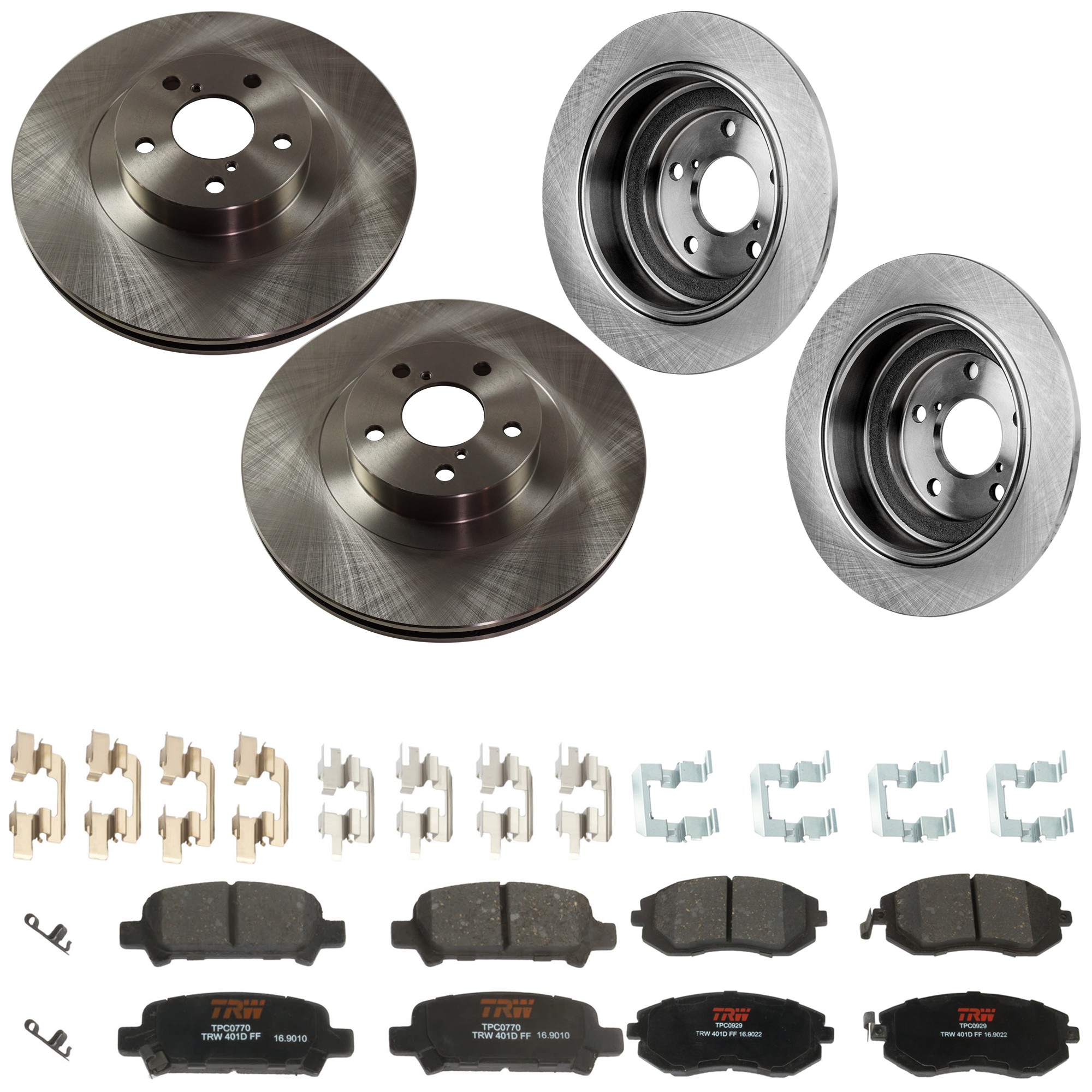 KIT-073024-9333 4-Wheel Set Front and Rear Brake Disc and Pad Kit, Plain Surface 5 Lugs Front-293.62 mm/Rear-265.43 mm Ceramic, Includes (2) Brake Pad Set and (4) Brake Disc