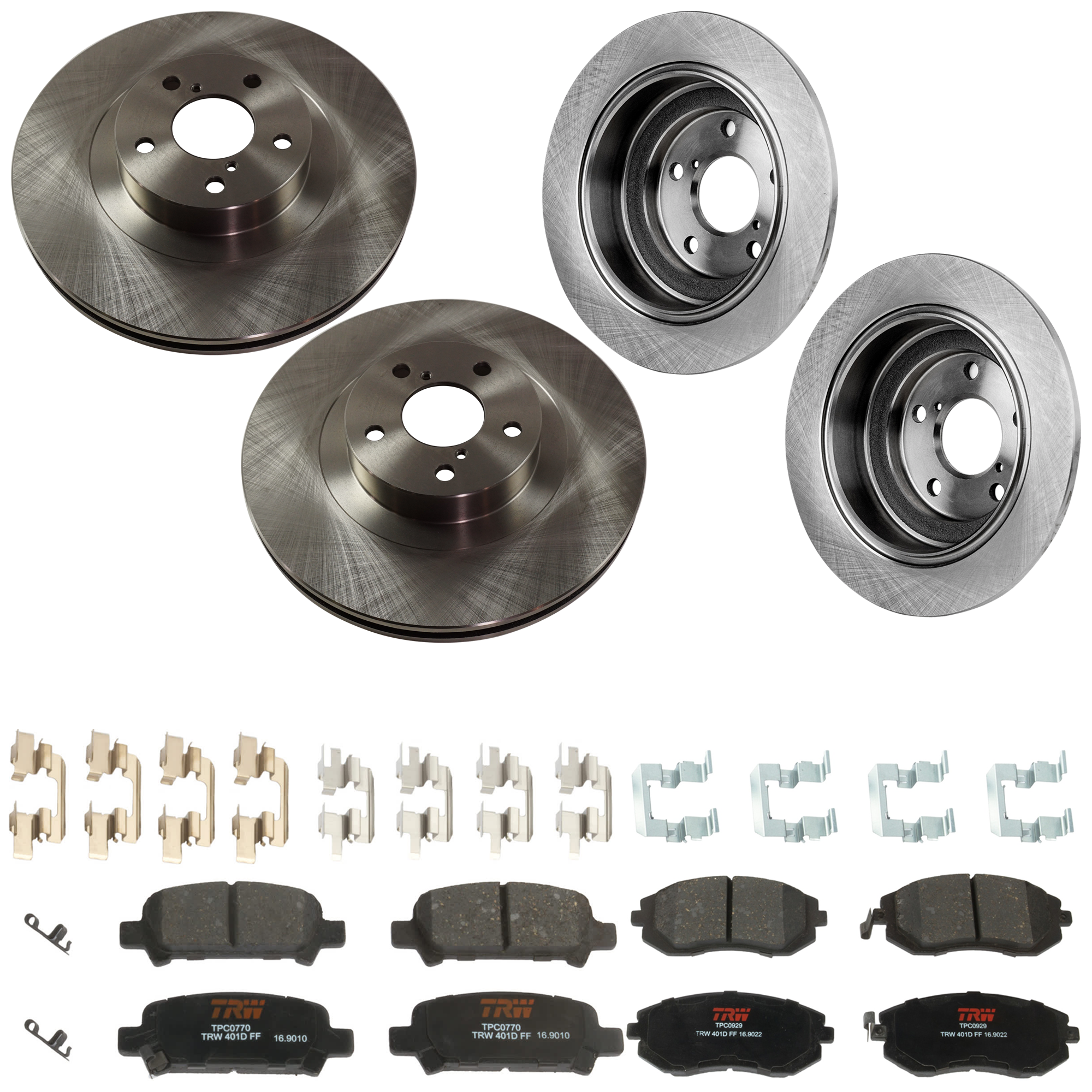 KIT-073024-9333 4-Wheel Set Front and Rear Brake Disc and Pad Kit, Plain Surface 5 Lugs Front-293.62 mm/Rear-265.43 mm Ceramic, Includes (2) Brake Pad Set and (4) Brake Disc
