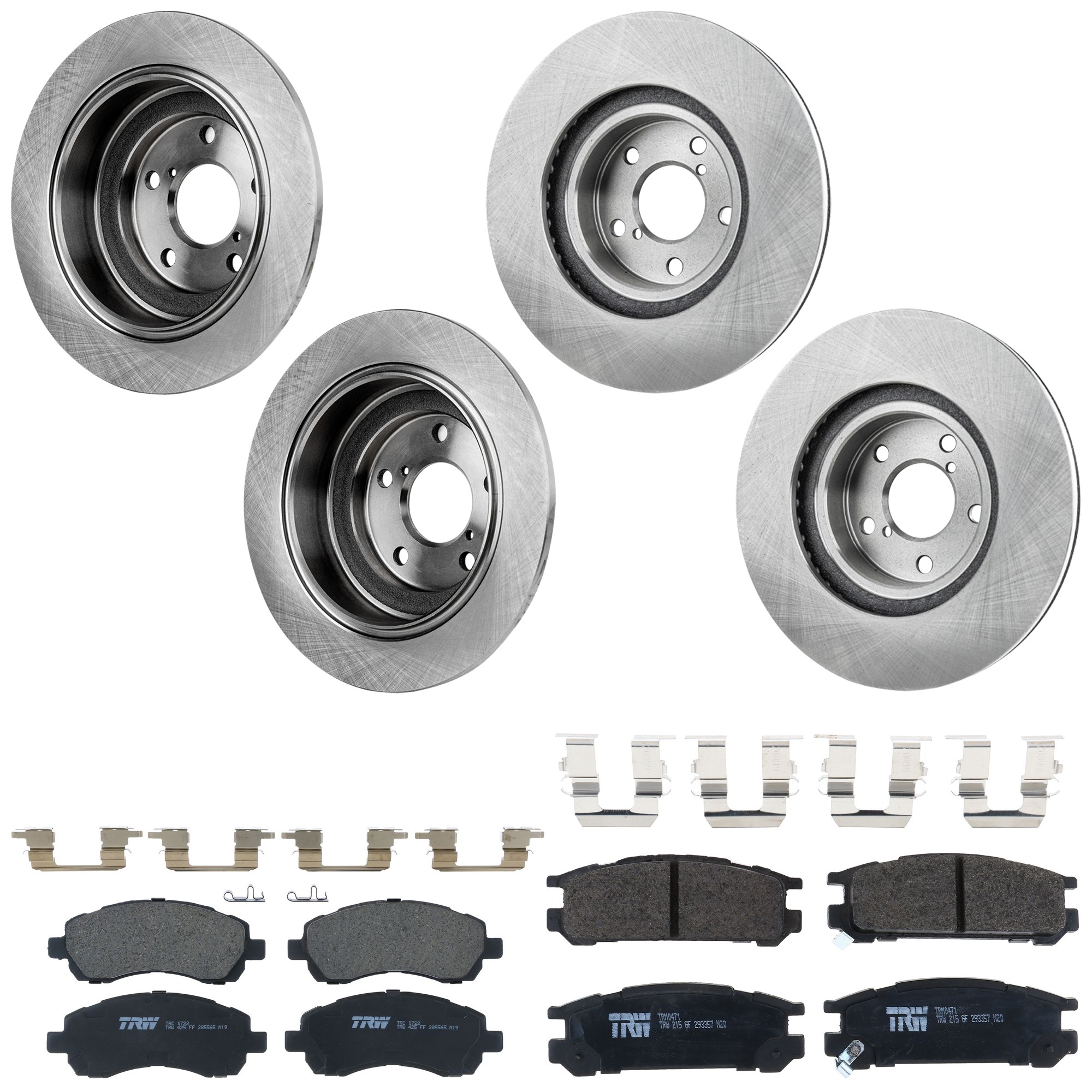 KIT-073024-9375 Front and Rear Brake Disc and Pad Kit, Plain Surface, 5 Lugs, Front-276.86 mm/Rear-265.43 mm, Front-Ceramic/Rear-Semi-Metallic