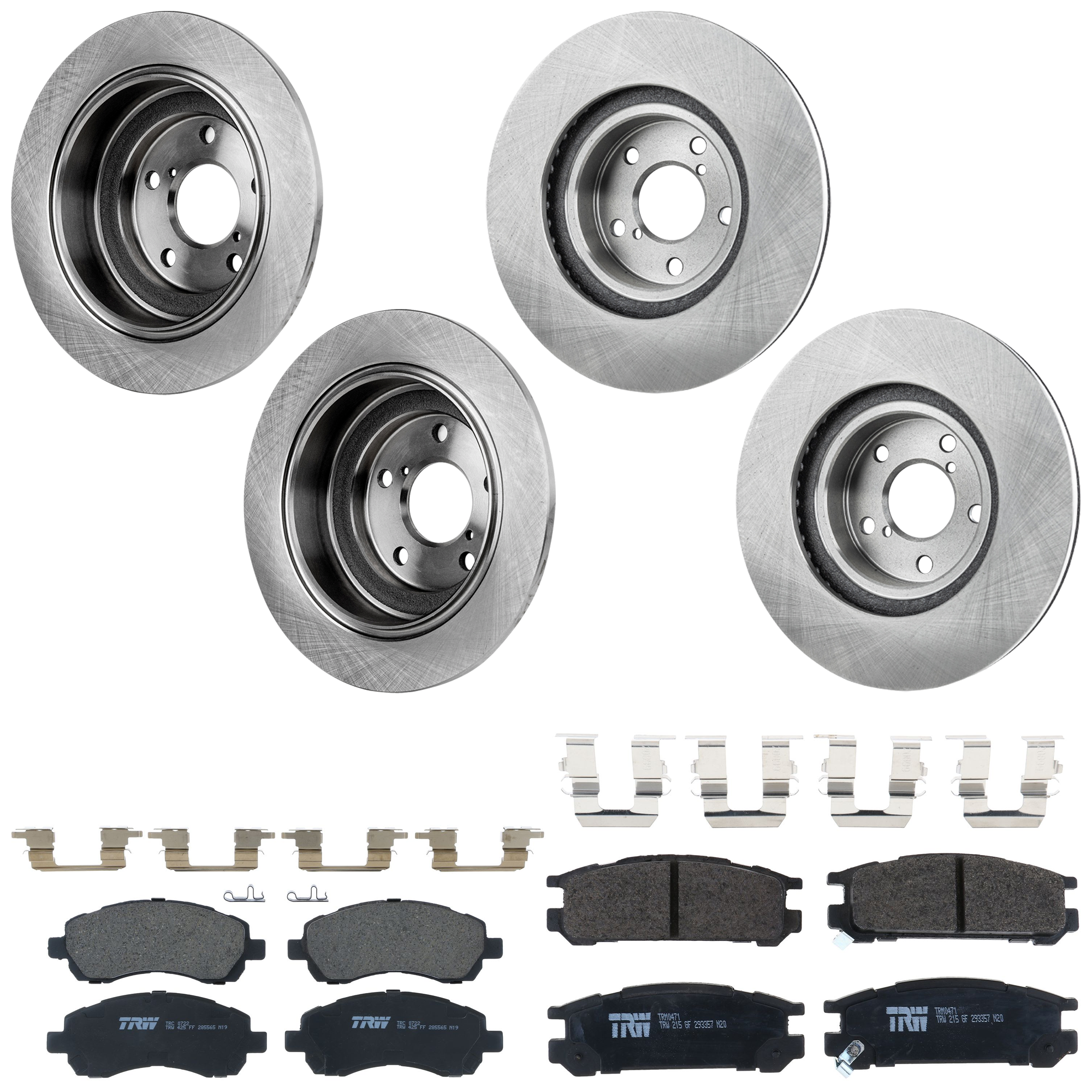 KIT-073024-9375 Front and Rear Brake Disc and Pad Kit, Plain Surface, 5 Lugs, Front-276.86 mm/Rear-265.43 mm, Front-Ceramic/Rear-Semi-Metallic