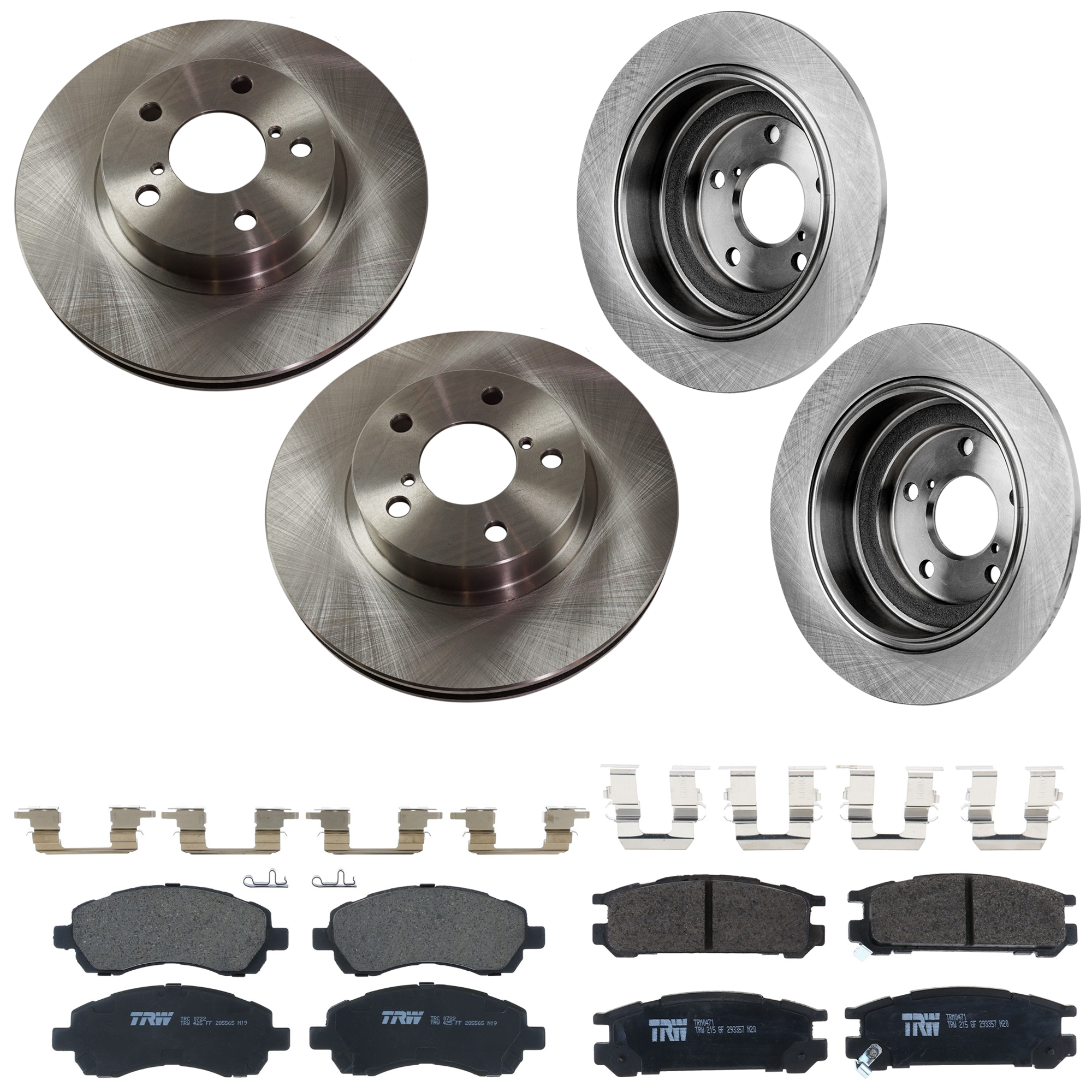 KIT-073024-9461 Front and Rear Brake Disc and Pad Kit, Plain Surface, 5 Lugs, Front-260.1 mm/Rear-265.43 mm, Front-Ceramic/Rear-Semi-Metallic