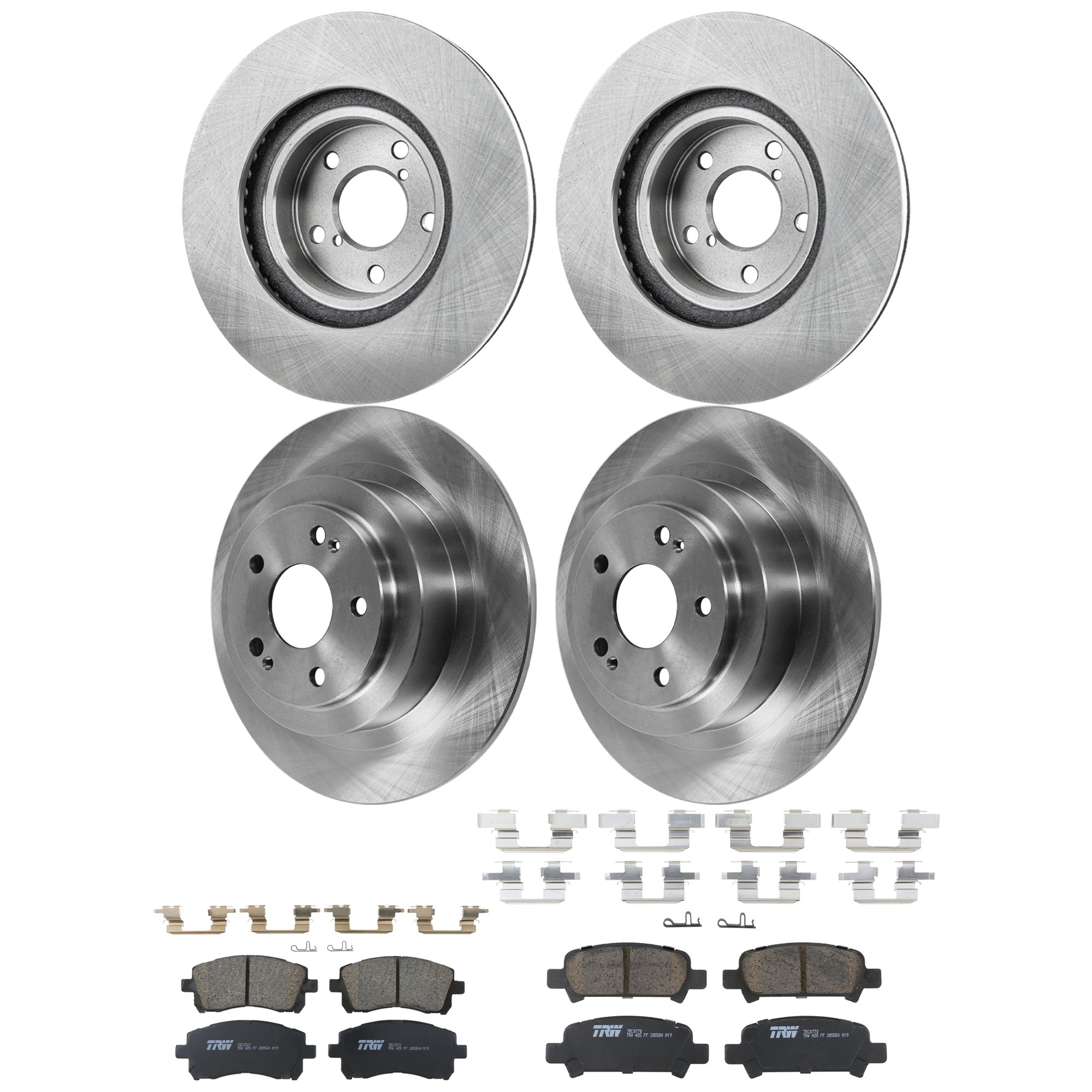 KIT-073024-9468 4-Wheel Set Front and Rear Brake Disc and Pad Kit, Plain Surface 5 Lugs Front-276.86 mm/Rear-289.81 mm Ceramic, Includes (2) Brake Pad Set and (4) Brake Disc