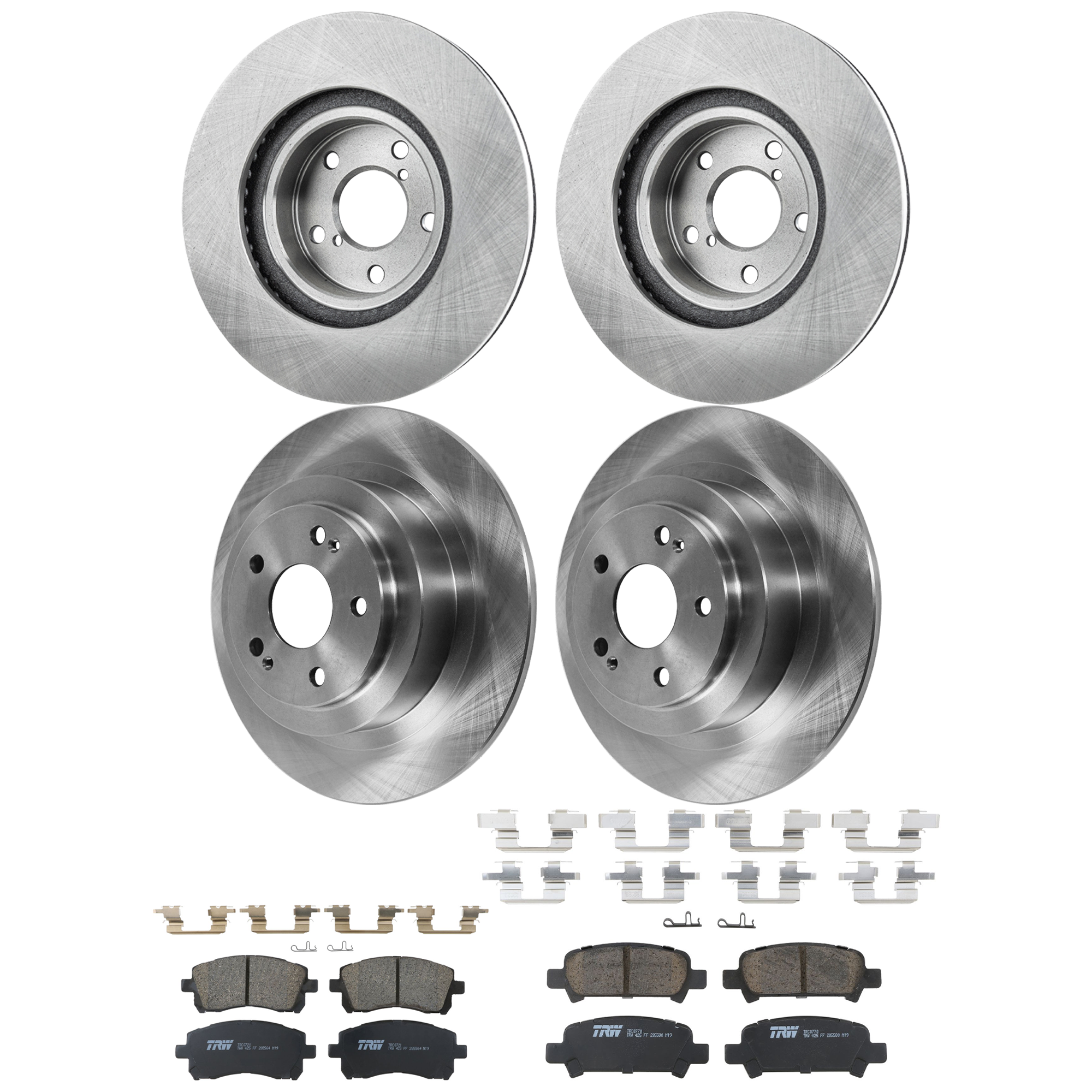 KIT-073024-9468 4-Wheel Set Front and Rear Brake Disc and Pad Kit, Plain Surface 5 Lugs Front-276.86 mm/Rear-289.81 mm Ceramic, Includes (2) Brake Pad Set and (4) Brake Disc