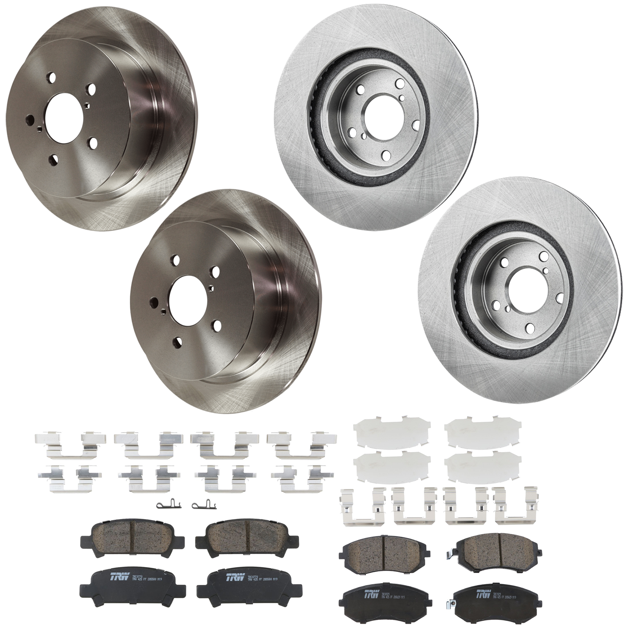 KIT-073024-9551 4-Wheel Set Front and Rear Brake Disc and Pad Kit, Plain Surface 5 Lugs Front-276.86 mm/Rear-273.81 mm Ceramic, Includes (2) Brake Pad Set and (4) Brake Disc