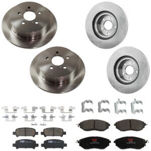 KIT-073024-9554 4-Wheel Set Front and Rear Brake Disc and Pad Kit, Plain Surface 5 Lugs Front-276.86 mm/Rear-273.81 mm Front-Semi-Metallic/Rear-Ceramic, Includes (2) Brake Pad...