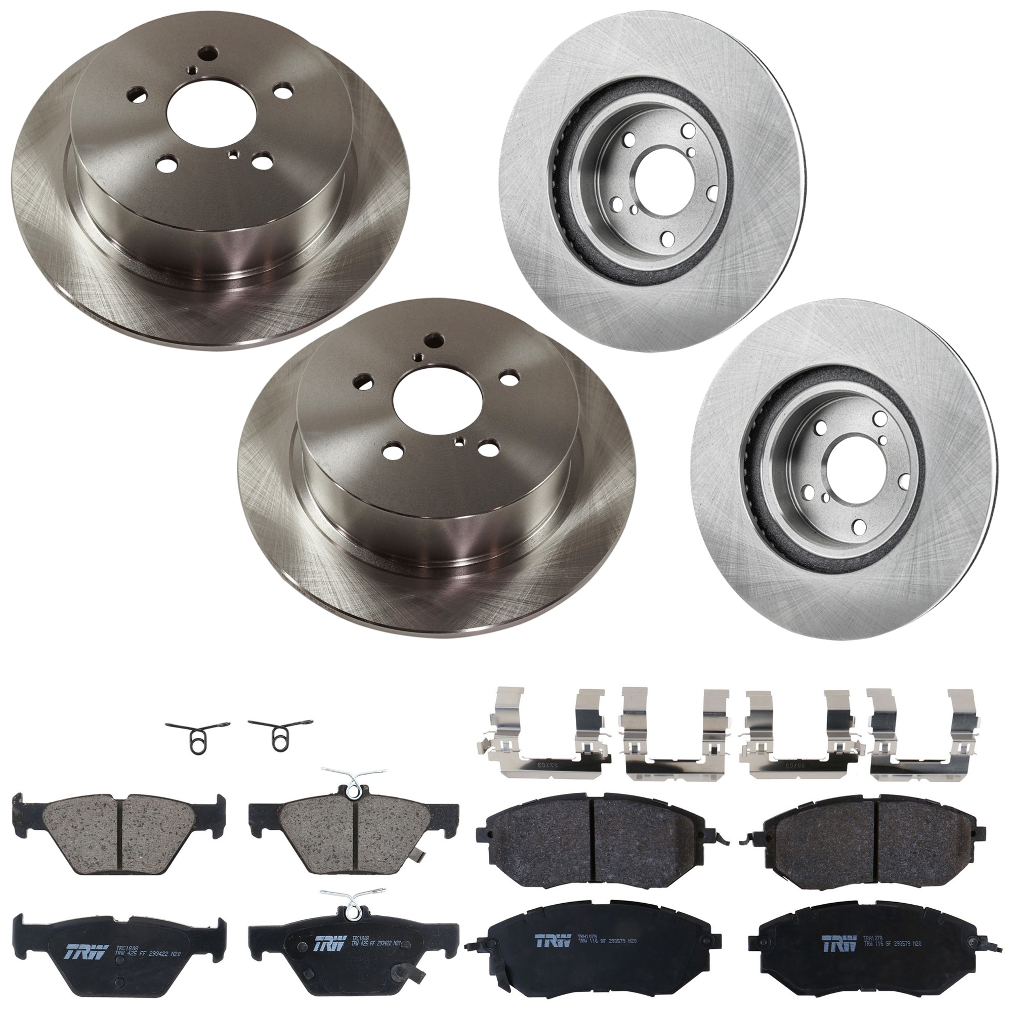 KIT-073024-9564 4-Wheel Set Front and Rear Brake Disc and Pad Kit, Plain Surface 5 Lugs Front-276.86 mm/Rear-273.81 mm Front-Semi-Metallic/Rear-Ceramic, Includes (2) Brake Pad...