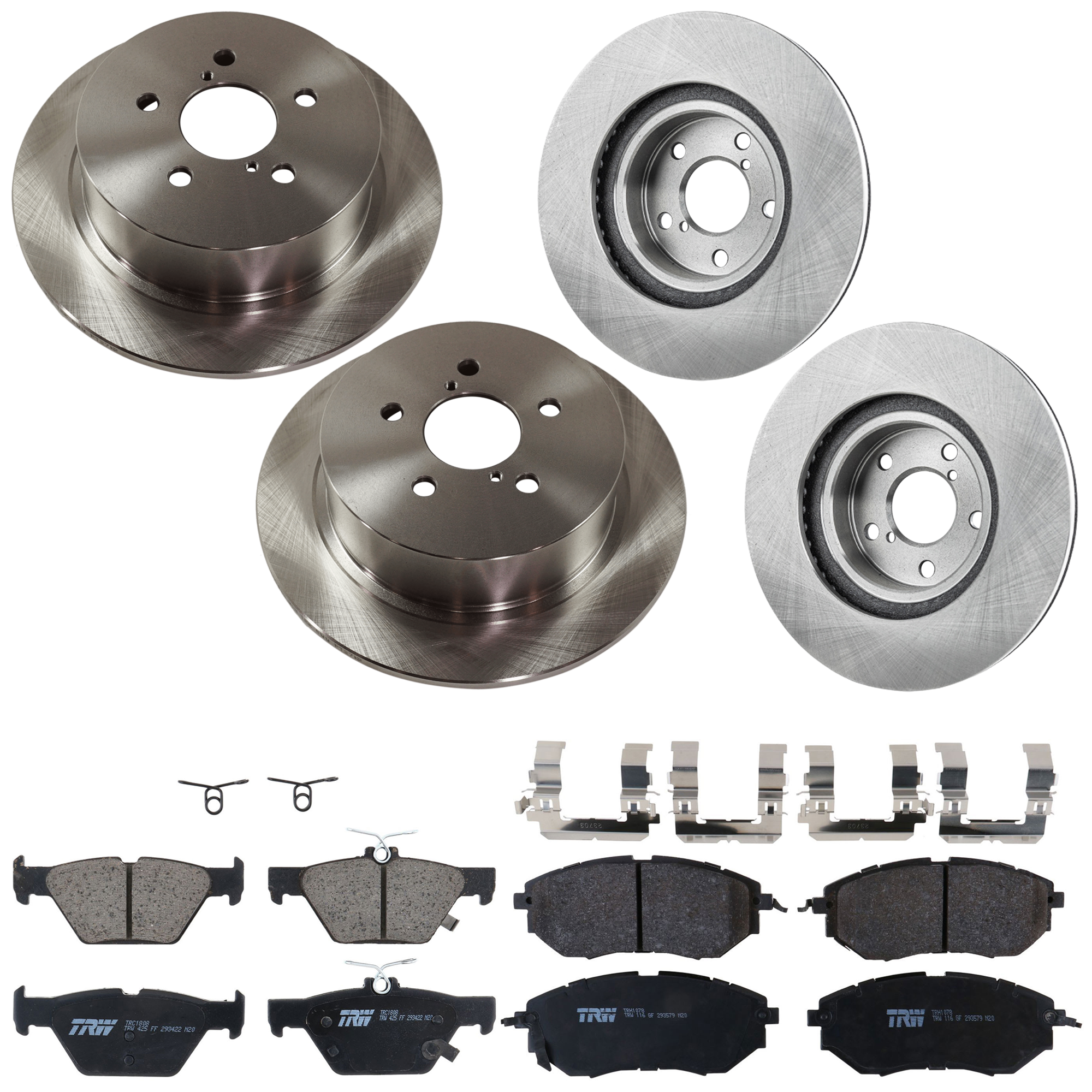 KIT-073024-9564 4-Wheel Set Front and Rear Brake Disc and Pad Kit, Plain Surface 5 Lugs Front-276.86 mm/Rear-273.81 mm Front-Semi-Metallic/Rear-Ceramic, Includes (2) Brake Pad...