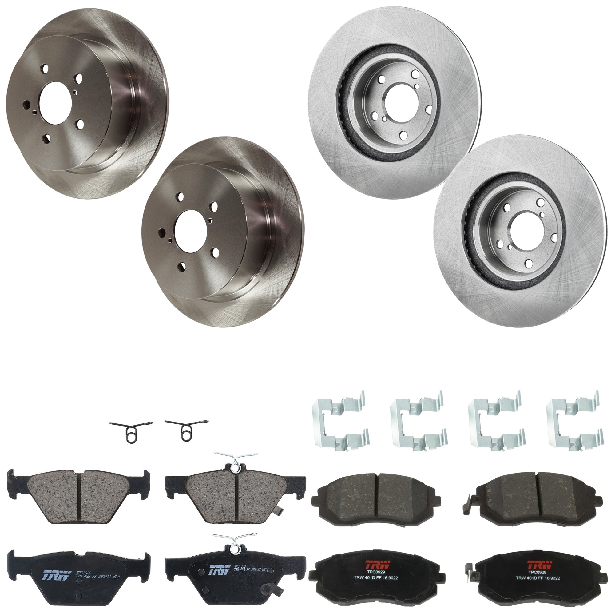 KIT-073024-9565 4-Wheel Set Front and Rear Brake Disc and Pad Kit, Plain Surface 5 Lugs Front-276.86 mm/Rear-273.81 mm Ceramic, Includes (2) Brake Pad Set and (4) Brake Disc