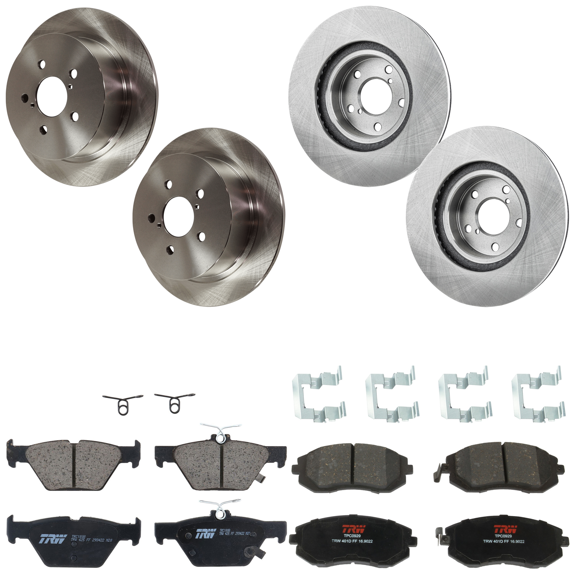KIT-073024-9565 4-Wheel Set Front and Rear Brake Disc and Pad Kit, Plain Surface 5 Lugs Front-276.86 mm/Rear-273.81 mm Ceramic, Includes (2) Brake Pad Set and (4) Brake Disc