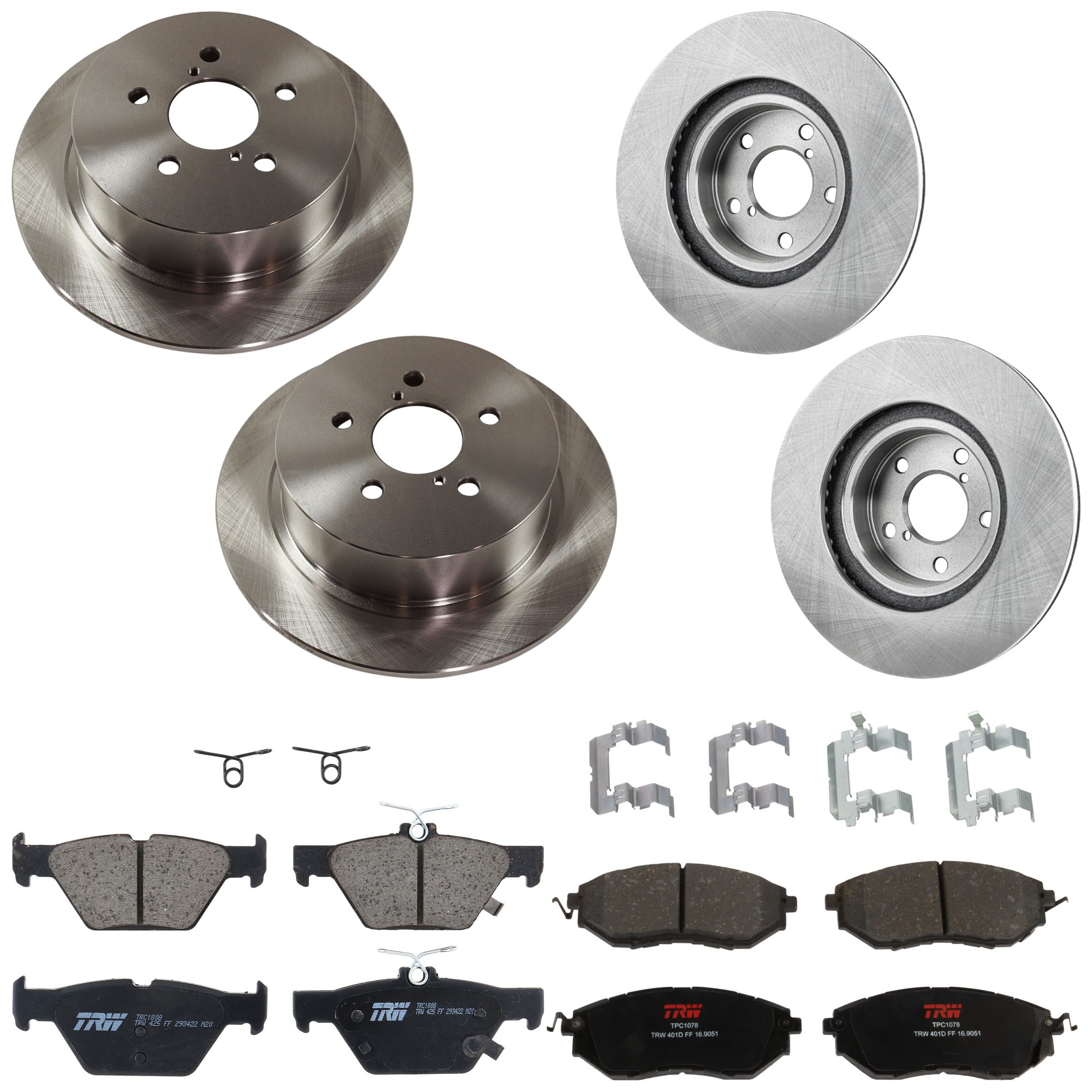 KIT-073024-9566 4-Wheel Set Front and Rear Brake Disc and Pad Kit, Plain Surface 5 Lugs Front-276.86 mm/Rear-273.81 mm Front-Semi-Metallic/Rear-Ceramic, Includes (2) Brake Pad...