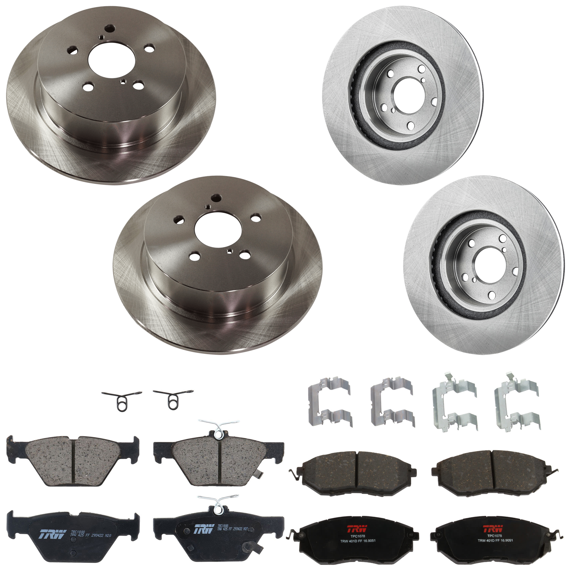 KIT-073024-9566 4-Wheel Set Front and Rear Brake Disc and Pad Kit, Plain Surface 5 Lugs Front-276.86 mm/Rear-273.81 mm Front-Semi-Metallic/Rear-Ceramic, Includes (2) Brake Pad...