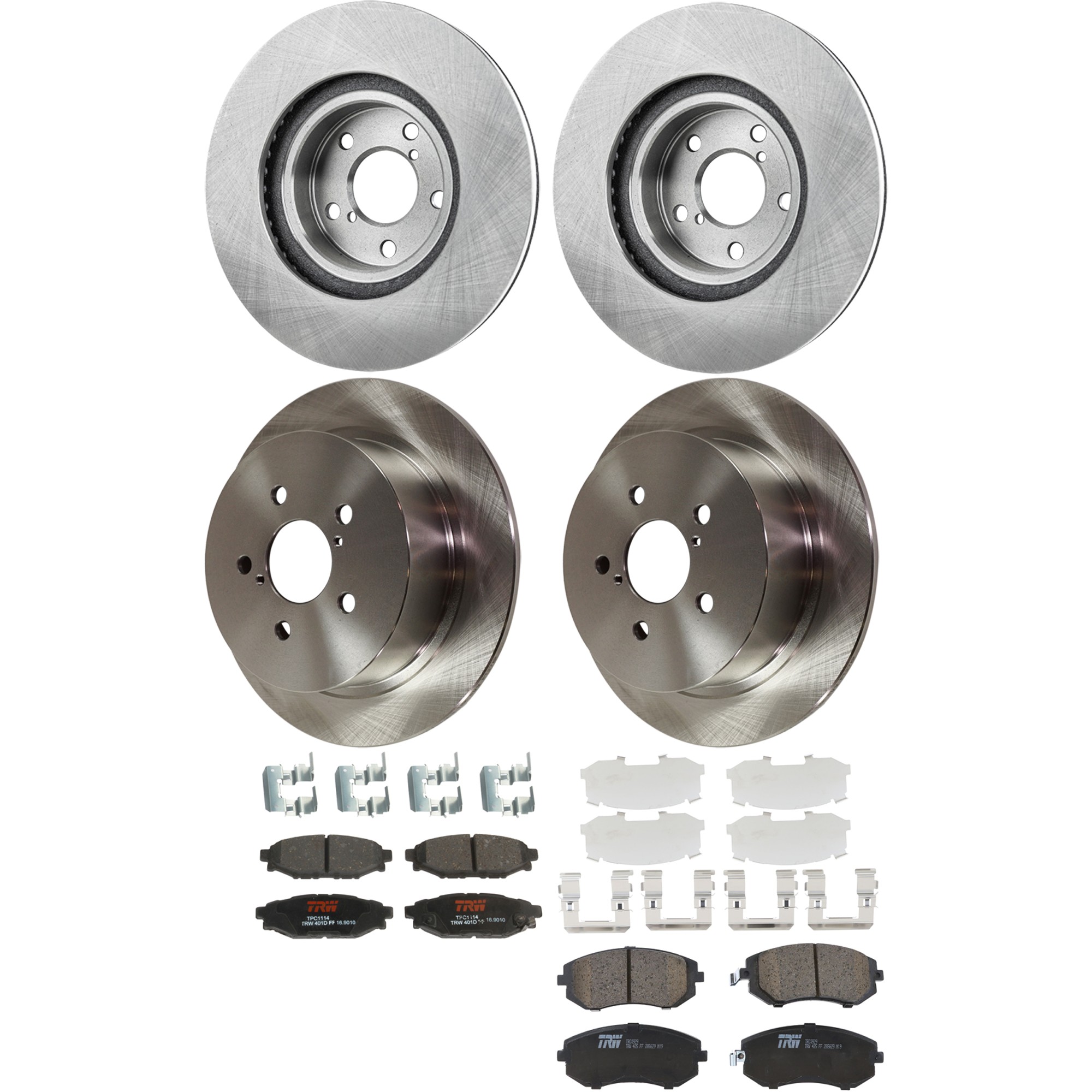 KIT-073024-9575 4-Wheel Set Front and Rear Brake Disc and Pad Kit, Plain Surface 5 Lugs Front-276.86 mm/Rear-273.81 mm Ceramic, Includes (2) Brake Pad Set and (4) Brake Disc
